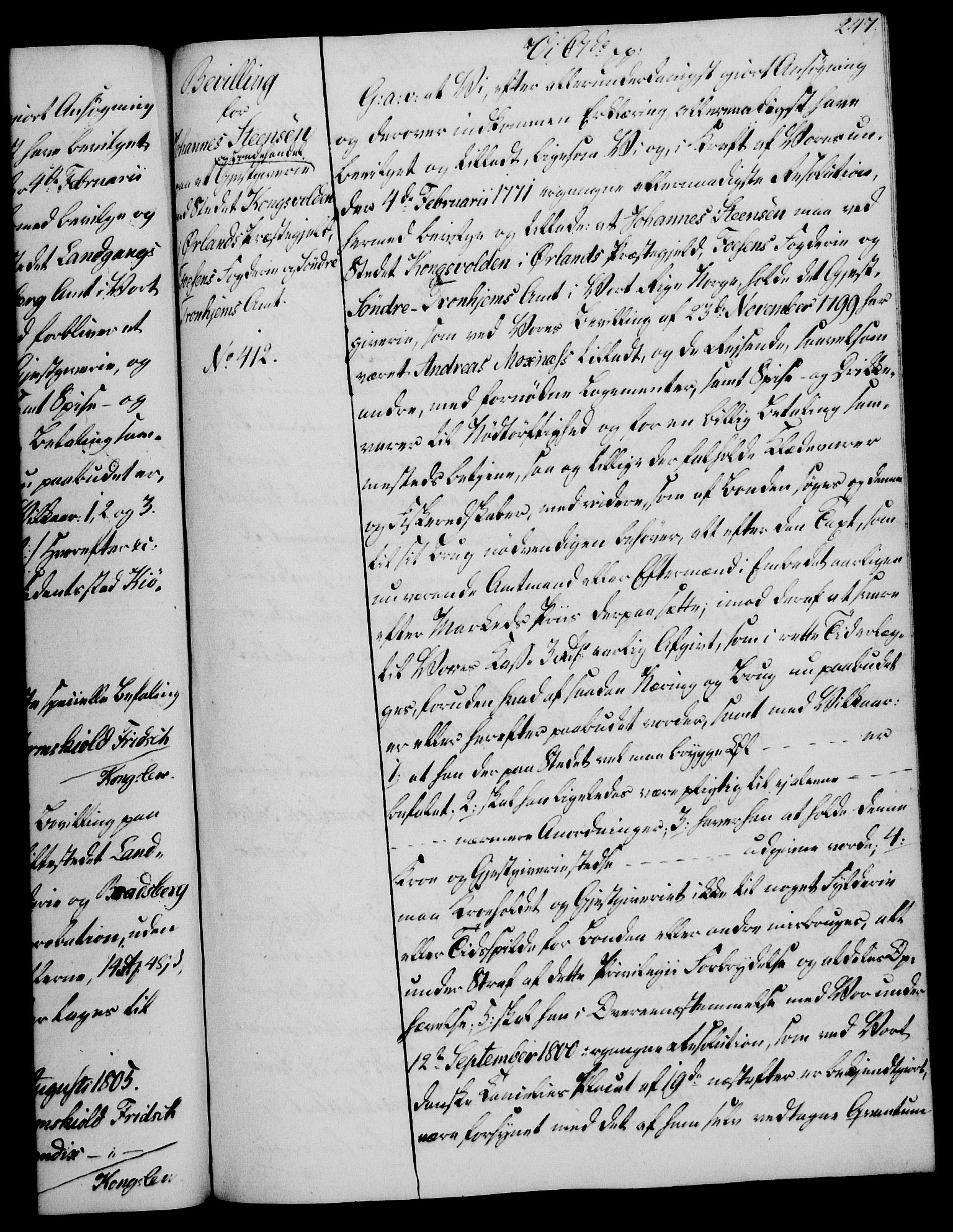 Rentekammeret, Kammerkanselliet, AV/RA-EA-3111/G/Gg/Gga/L0018: Norsk ekspedisjonsprotokoll med register (merket RK 53.18), 1804-1806, p. 247