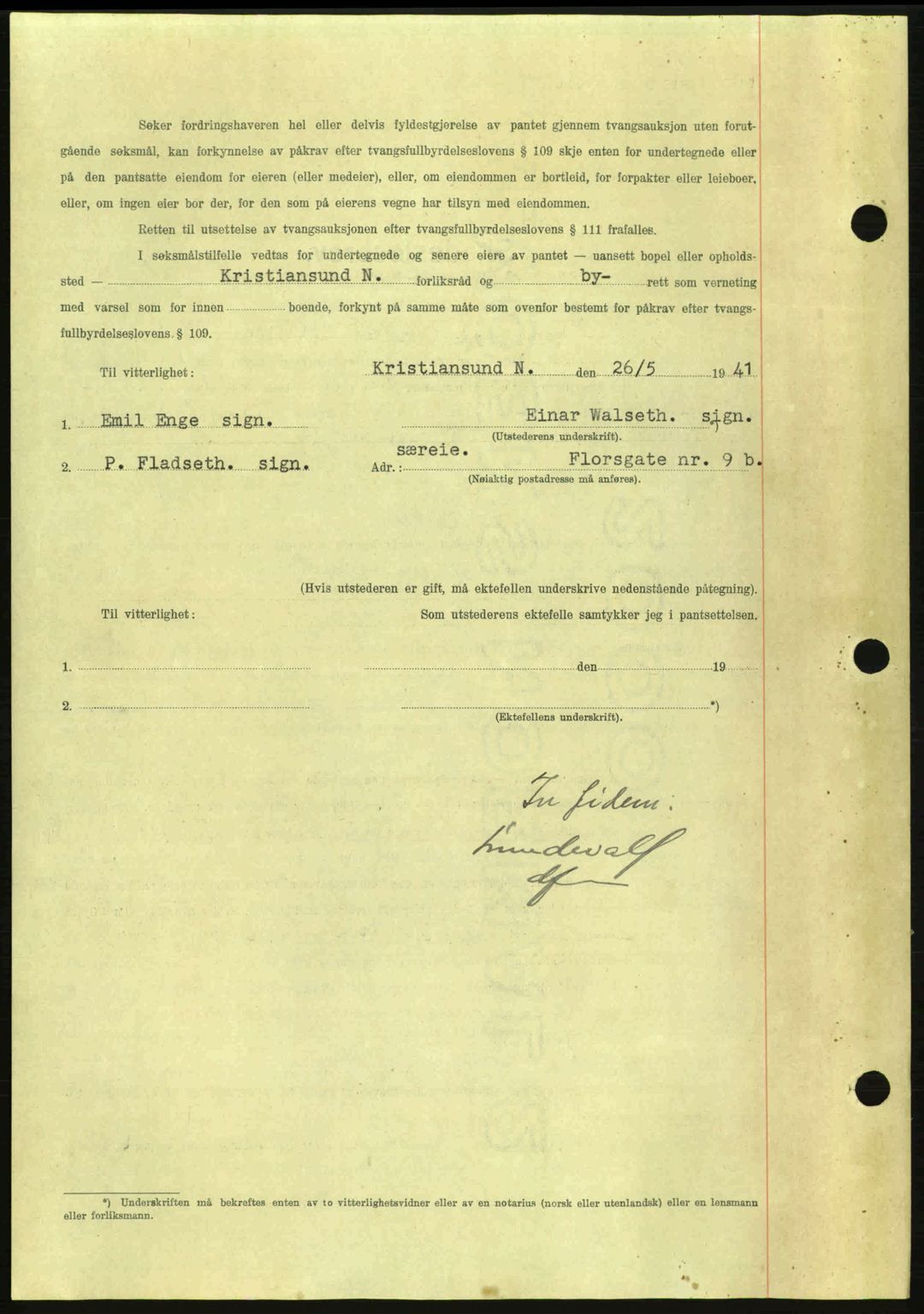 Kristiansund byfogd, AV/SAT-A-4587/A/27: Mortgage book no. 35, 1941-1942, Diary no: : 460/1941