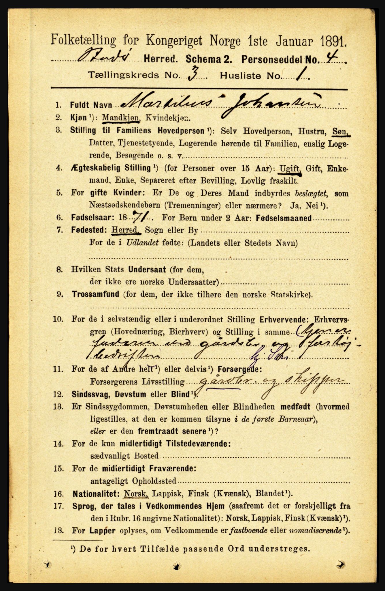 RA, 1891 census for 1843 Bodø, 1891, p. 1587