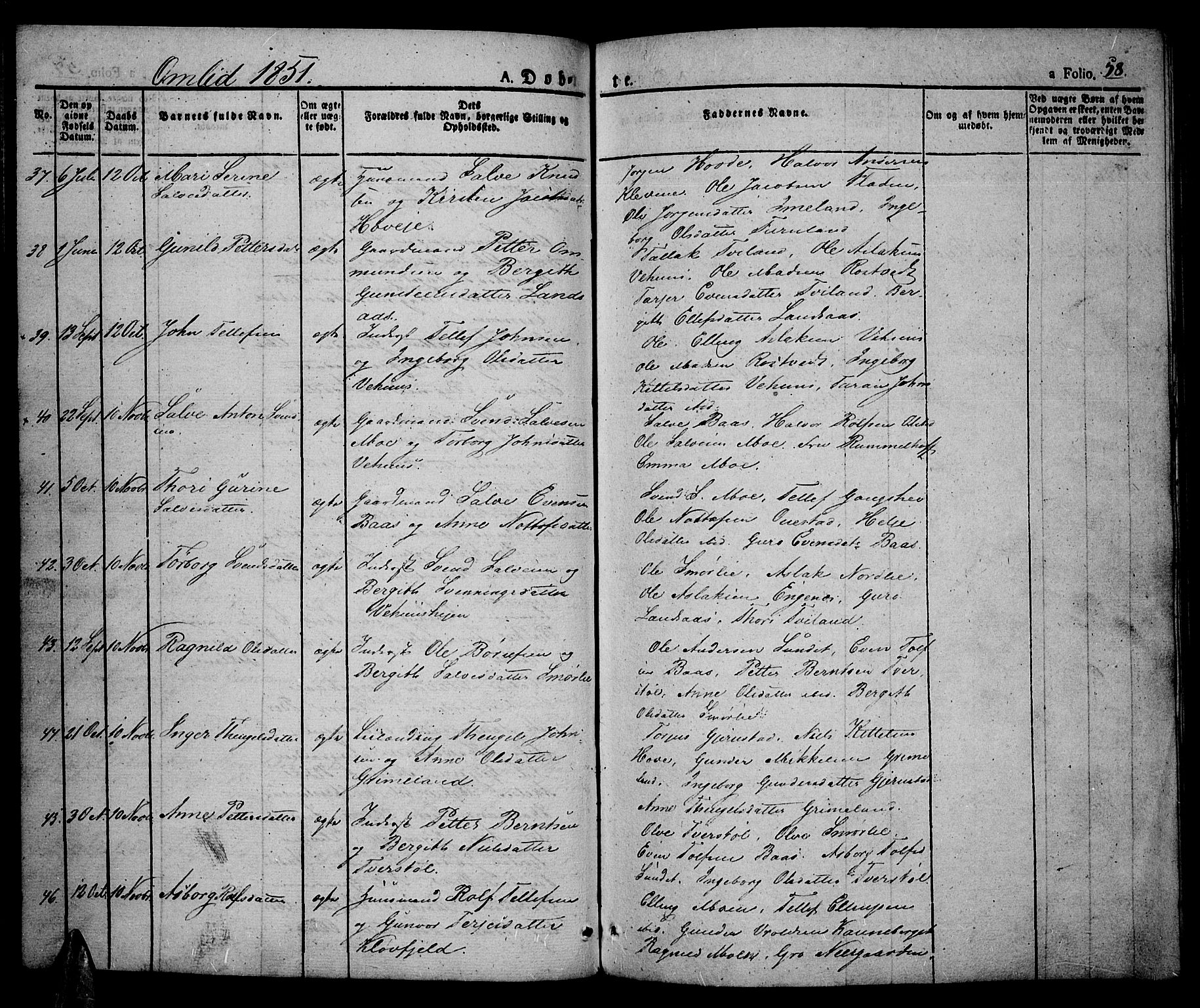 Åmli sokneprestkontor, AV/SAK-1111-0050/F/Fa/Fac/L0007: Parish register (official) no. A 7 /1, 1829-1851, p. 58