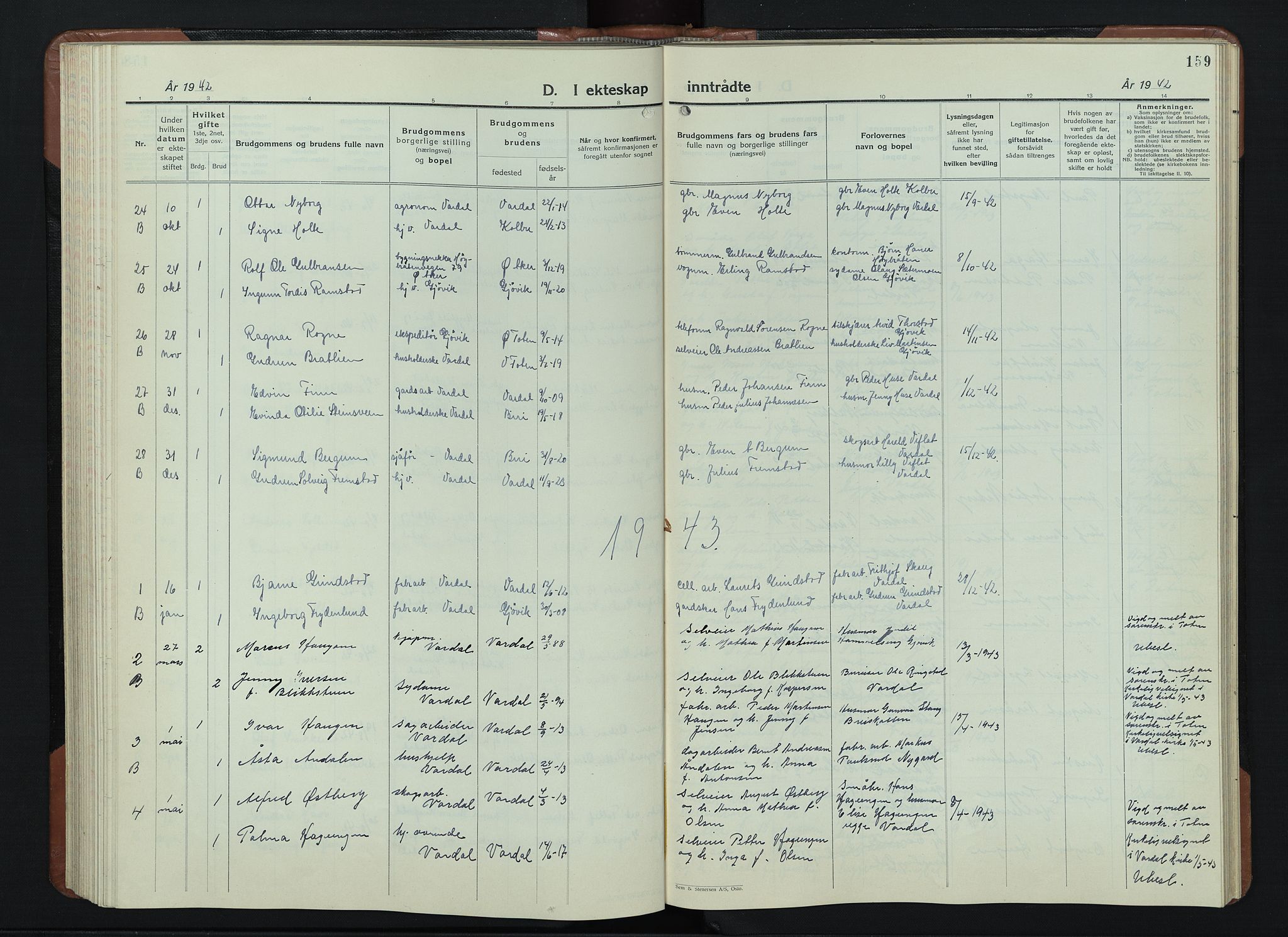 Vardal prestekontor, AV/SAH-PREST-100/H/Ha/Hab/L0018: Parish register (copy) no. 18, 1931-1951, p. 159