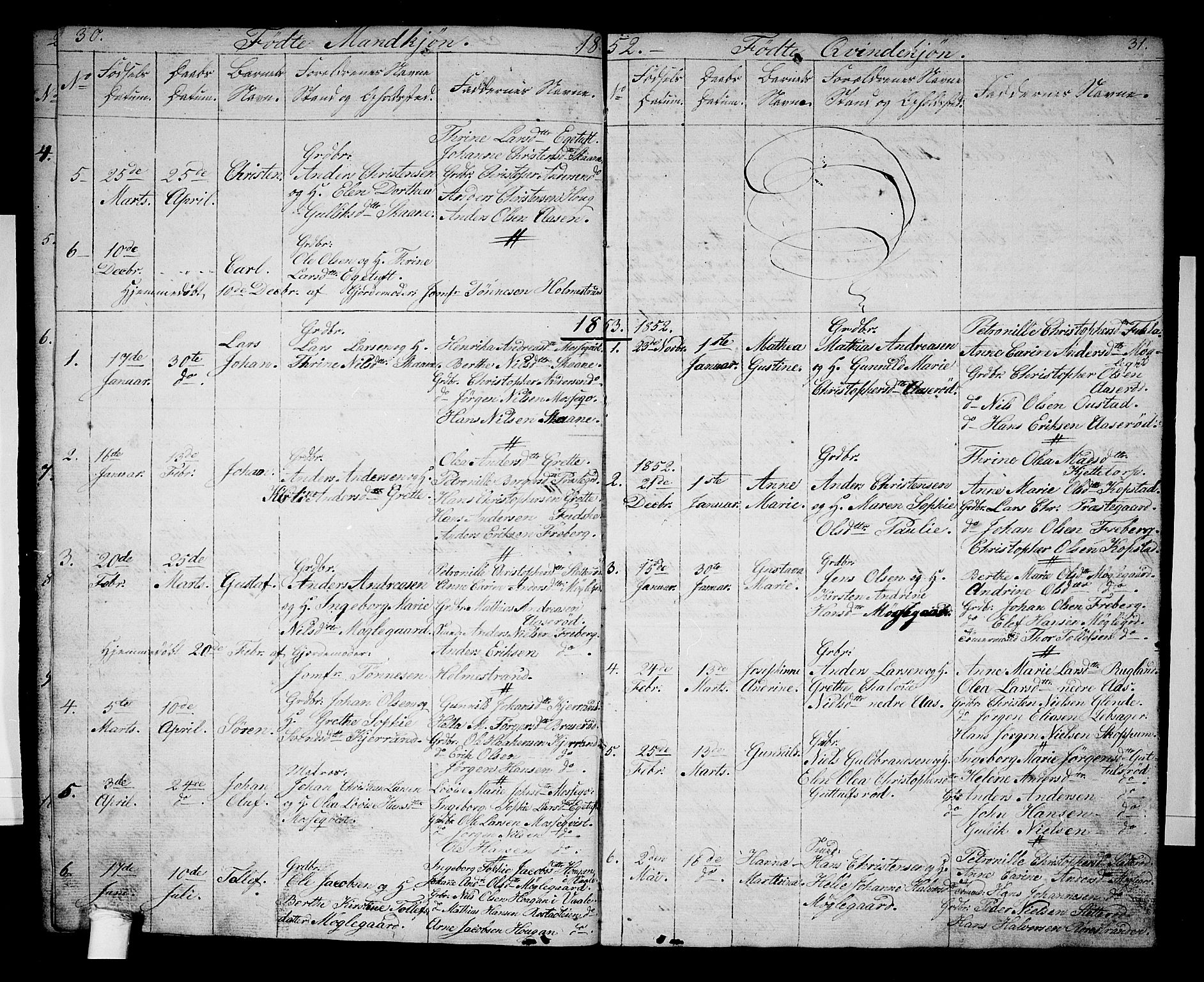 Borre kirkebøker, AV/SAKO-A-338/G/Gb/L0001: Parish register (copy) no. II 1, 1842-1877, p. 30-31