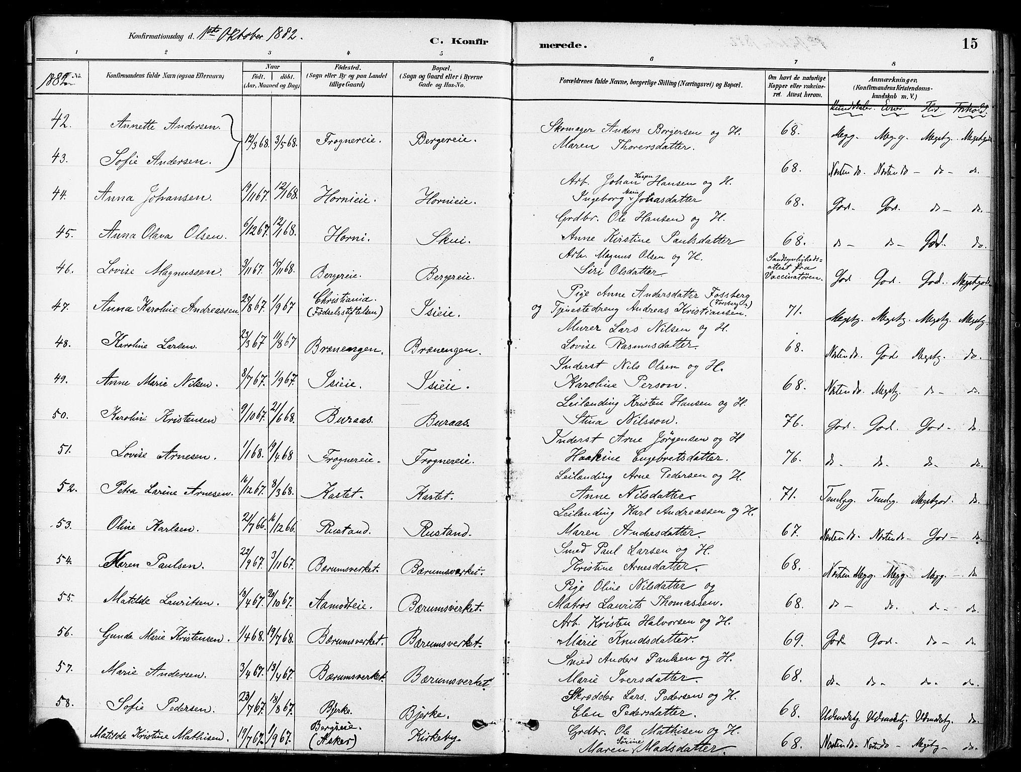 Asker prestekontor Kirkebøker, SAO/A-10256a/F/Fb/L0002: Parish register (official) no. II 2, 1879-1921, p. 15