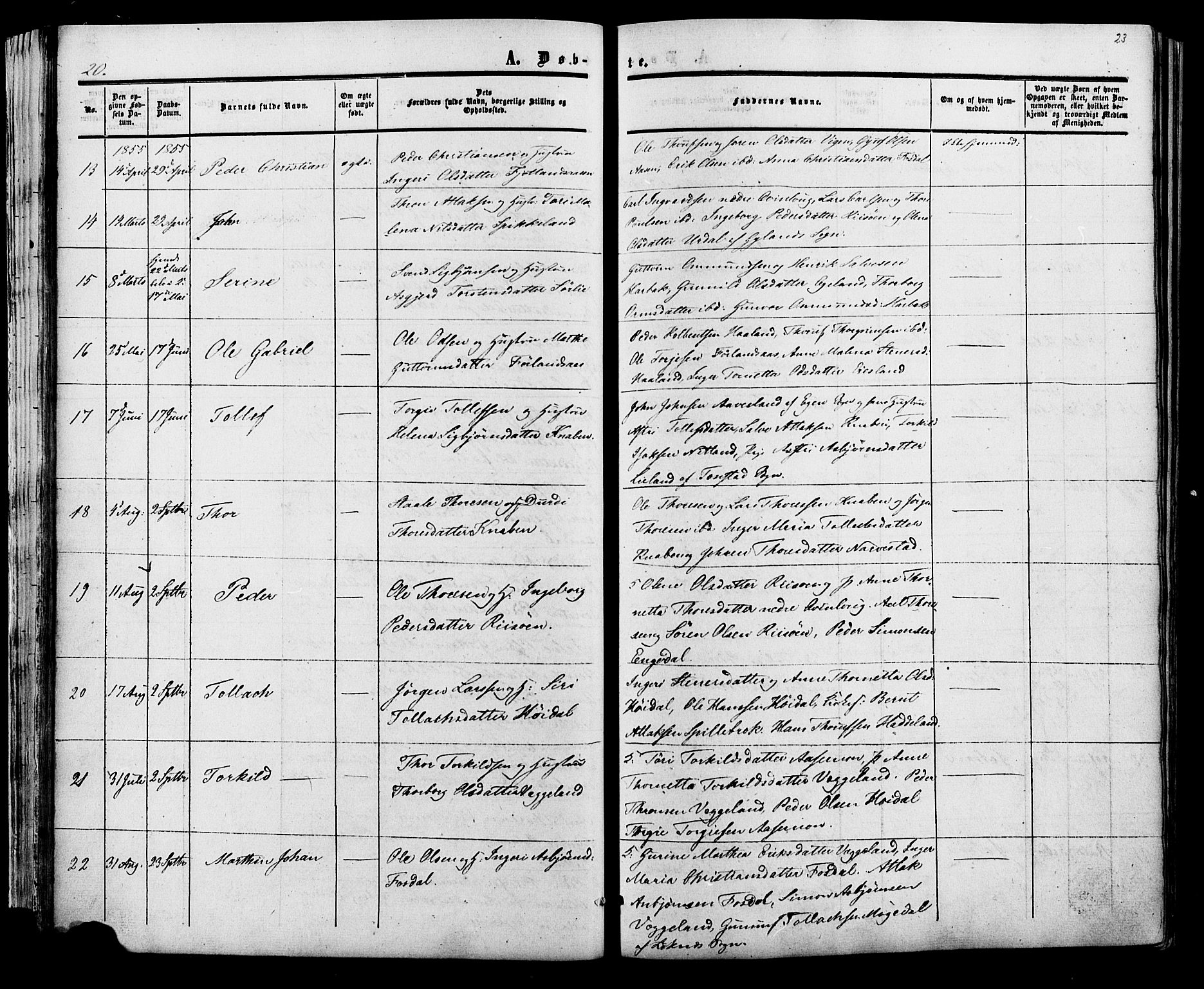 Fjotland sokneprestkontor, AV/SAK-1111-0010/F/Fa/L0001: Parish register (official) no. A 1, 1850-1879, p. 23