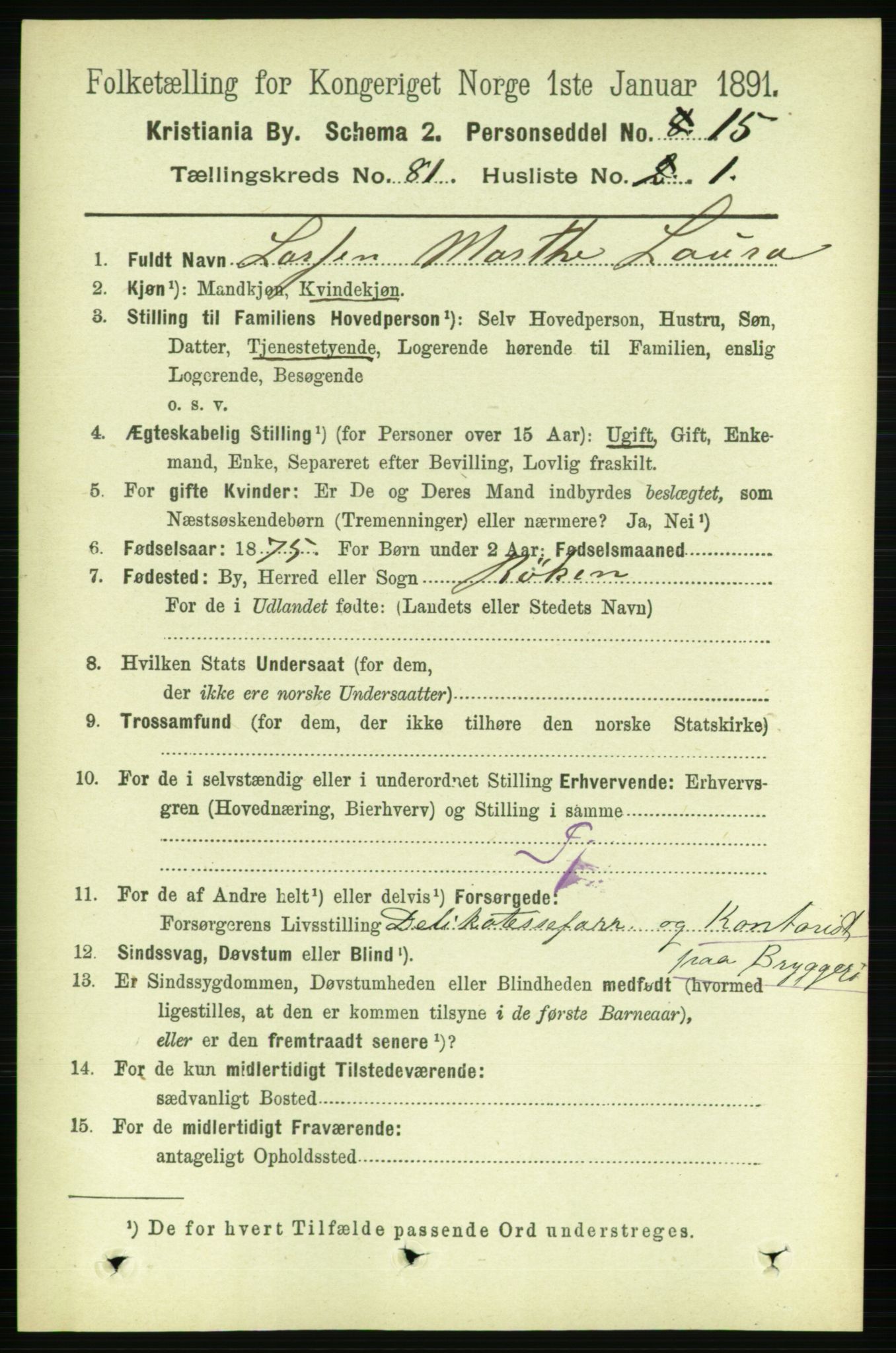 RA, 1891 census for 0301 Kristiania, 1891, p. 41539