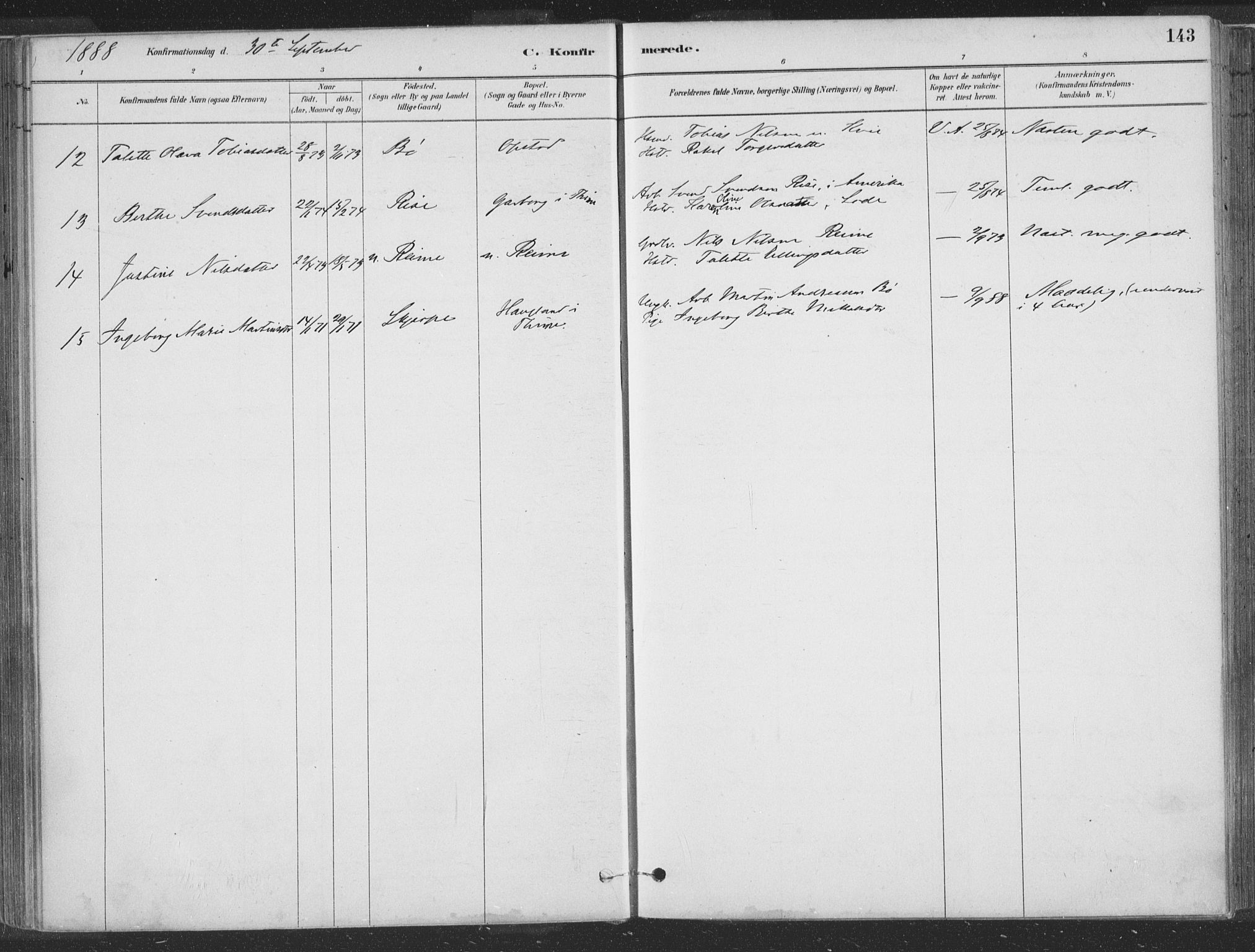 Hå sokneprestkontor, SAST/A-101801/001/30BA/L0010: Parish register (official) no. A 9, 1879-1896, p. 143