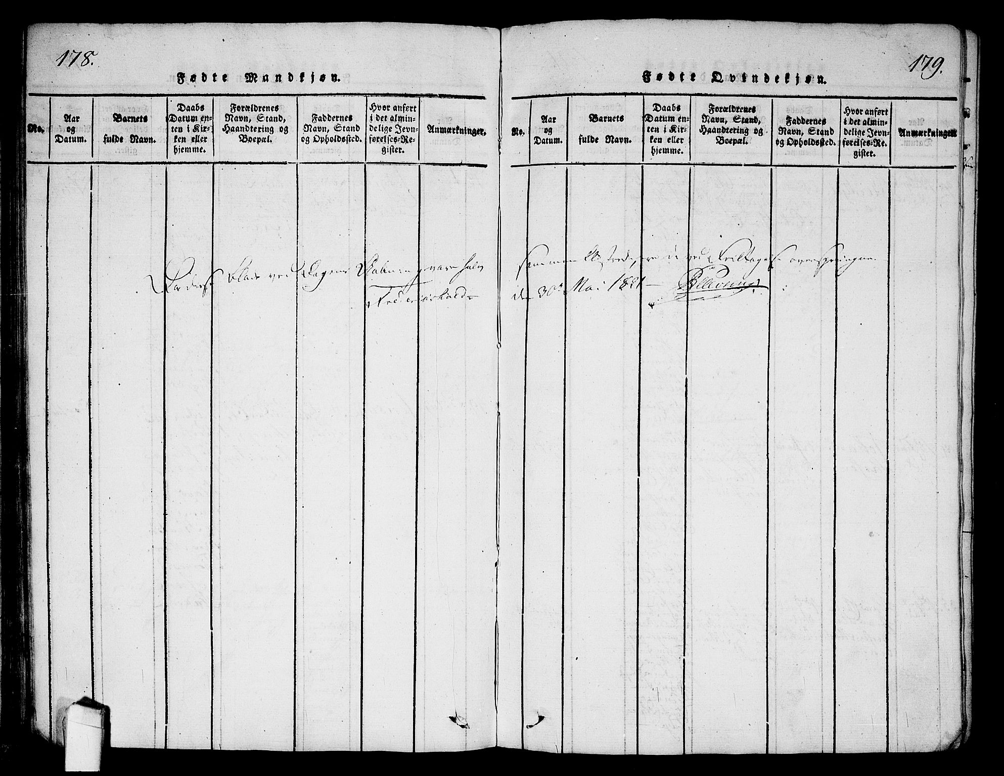 Halden prestekontor Kirkebøker, SAO/A-10909/G/Ga/L0001: Parish register (copy) no. 1, 1815-1833, p. 178-179