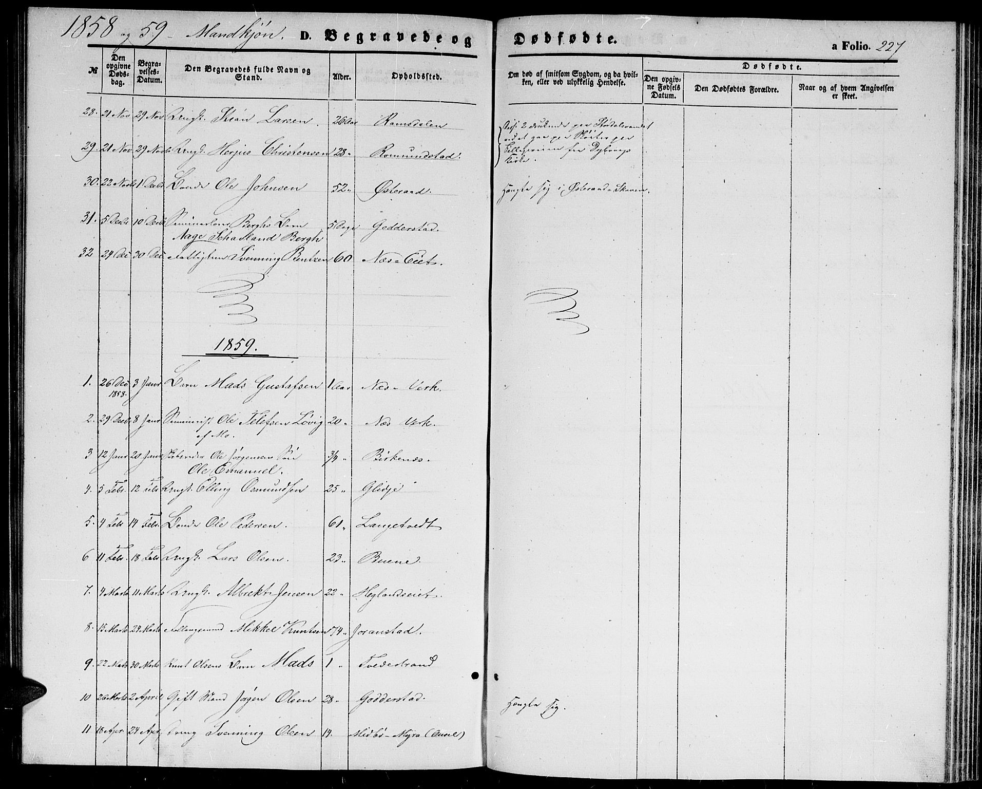 Holt sokneprestkontor, AV/SAK-1111-0021/F/Fb/L0008: Parish register (copy) no. B 8, 1858-1871, p. 227