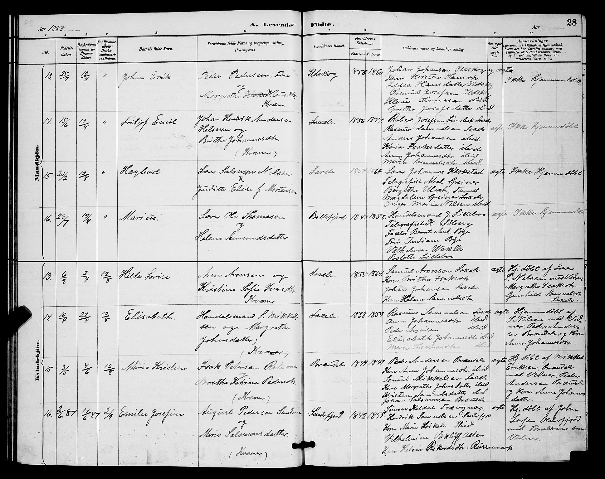 Kistrand/Porsanger sokneprestembete, SATØ/S-1351/H/Hb/L0004.klokk: Parish register (copy) no. 4, 1885-1894, p. 28