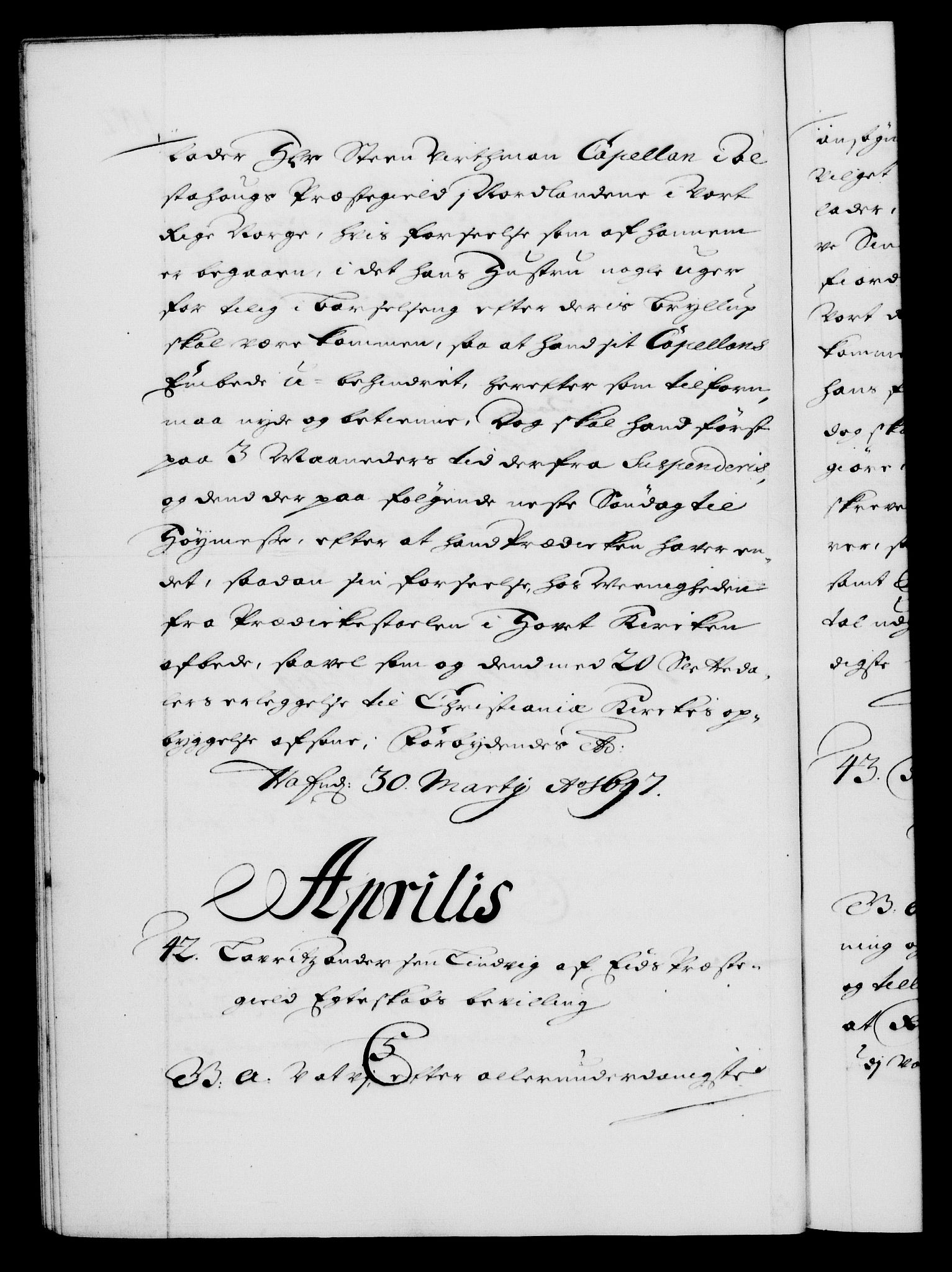 Danske Kanselli 1572-1799, AV/RA-EA-3023/F/Fc/Fca/Fcaa/L0016: Norske registre (mikrofilm), 1692-1697, p. 407b