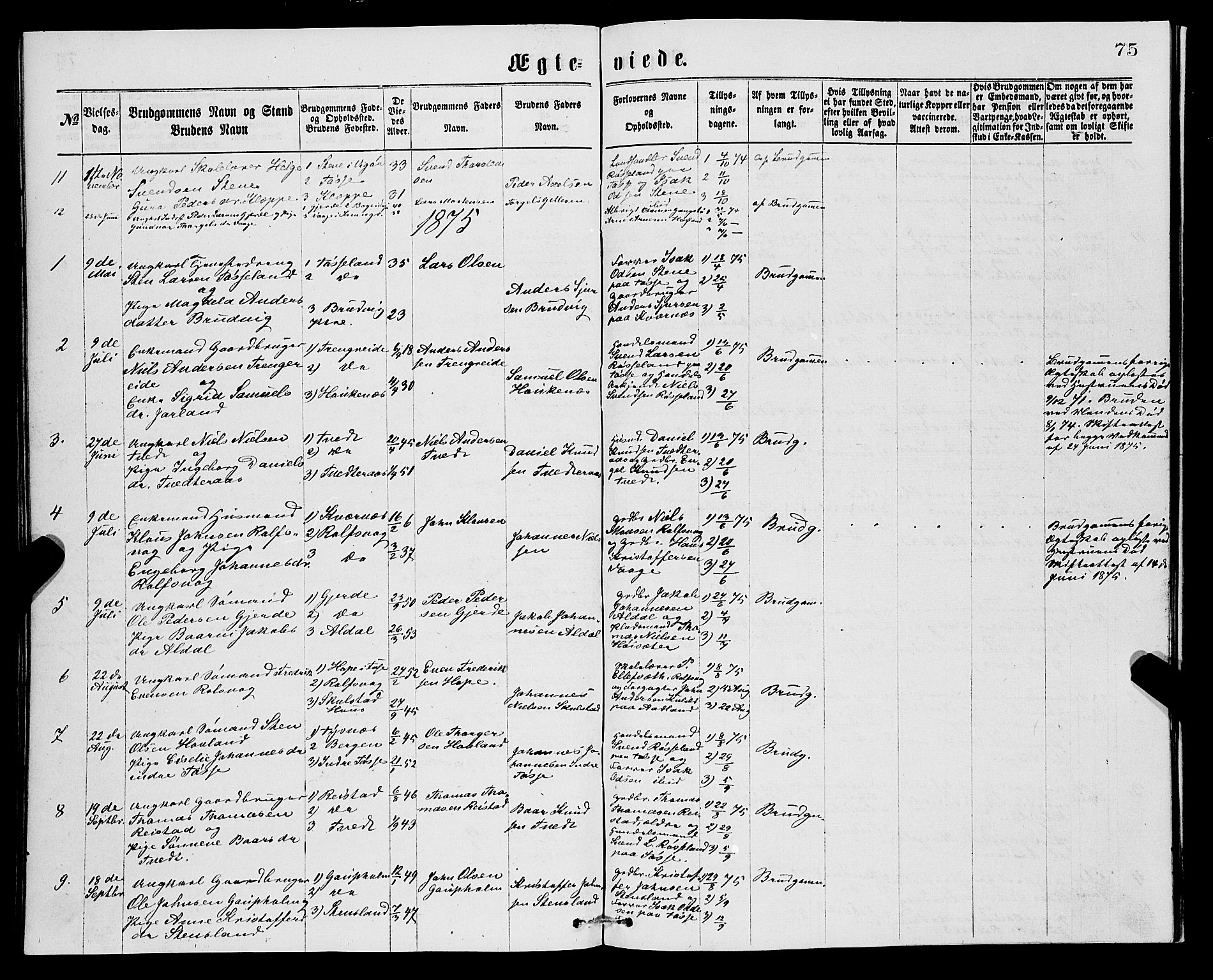 Samnanger Sokneprestembete, AV/SAB-A-77501/H/Hab: Parish register (copy) no. A 1, 1869-1878, p. 75