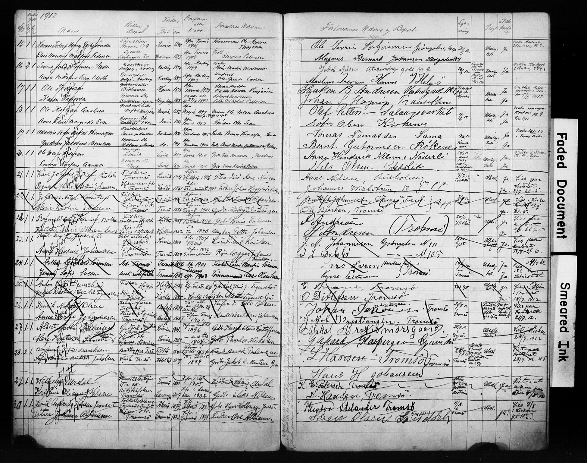 Tromsø sokneprestkontor/stiftsprosti/domprosti, AV/SATØ-S-1343/H/Hc/L0099/0007: Banns register no. 99.7, 1911-1915