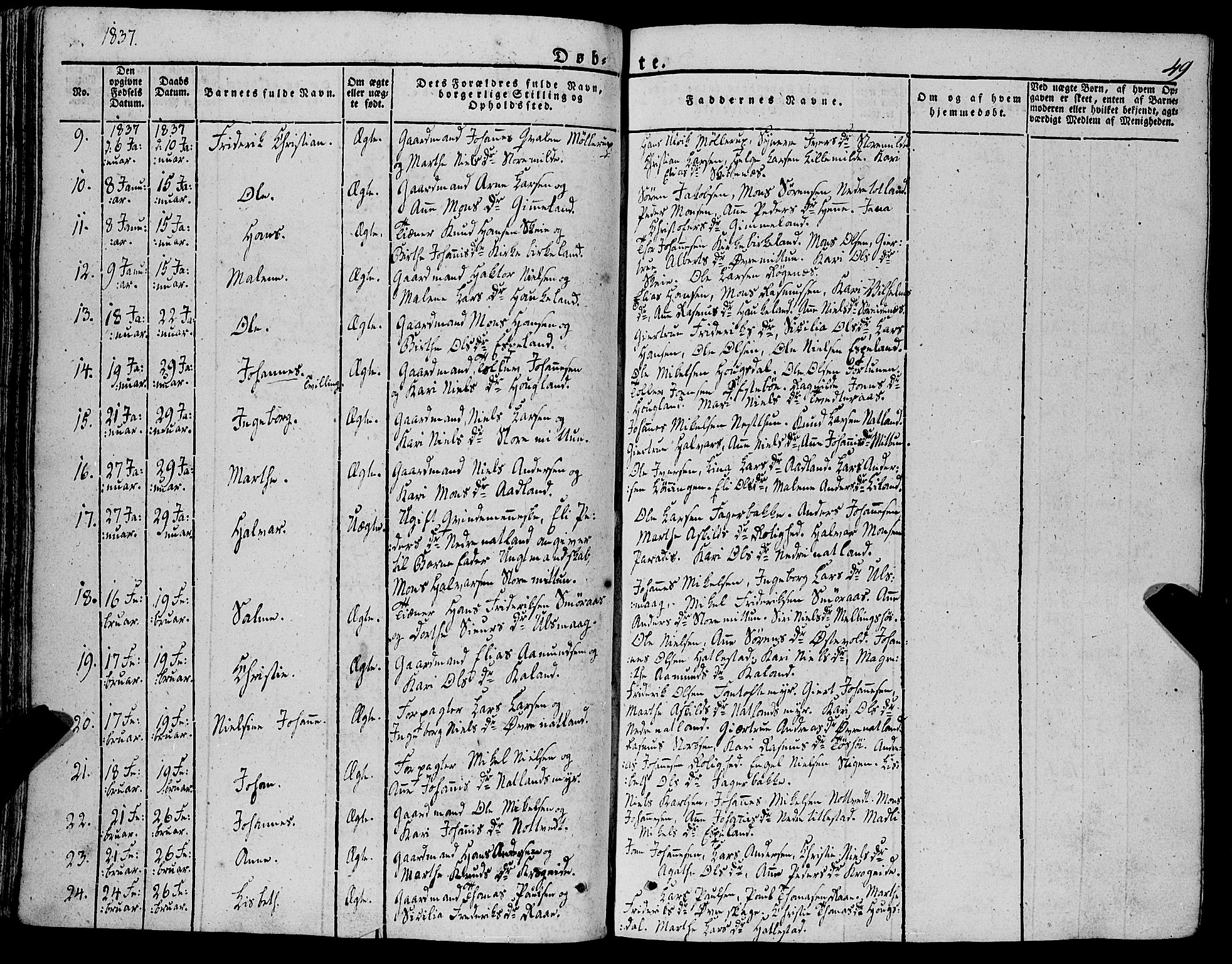 Fana Sokneprestembete, AV/SAB-A-75101/H/Haa/Haaa/L0008: Parish register (official) no. A 8, 1829-1851, p. 49