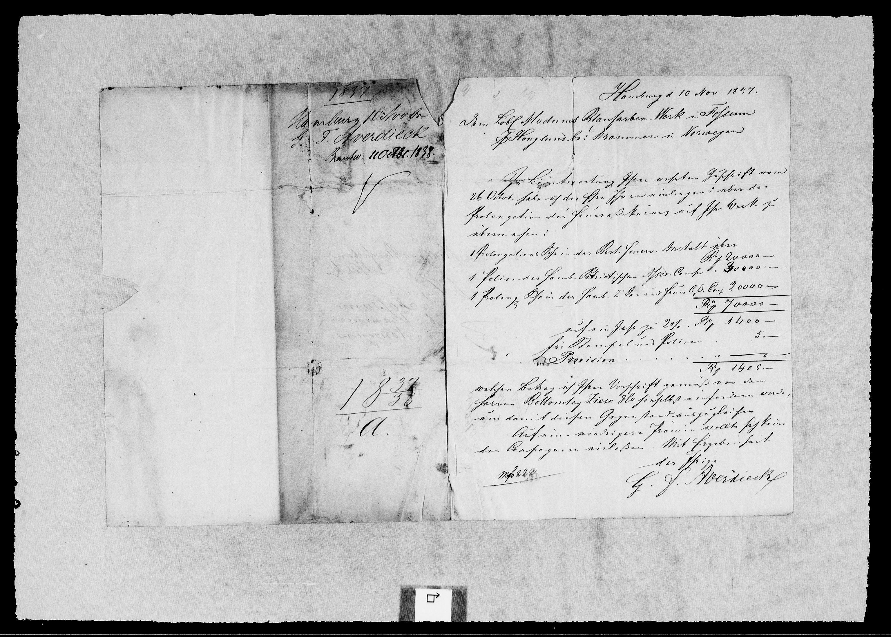 Modums Blaafarveværk, RA/PA-0157/G/Gb/L0119/0001: -- / Innkomne brev A - G, 1837-1838, p. 2