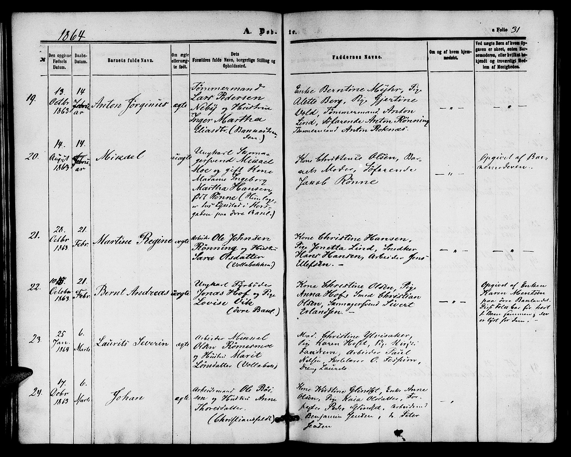 Ministerialprotokoller, klokkerbøker og fødselsregistre - Sør-Trøndelag, SAT/A-1456/604/L0185: Parish register (official) no. 604A06, 1861-1865, p. 31