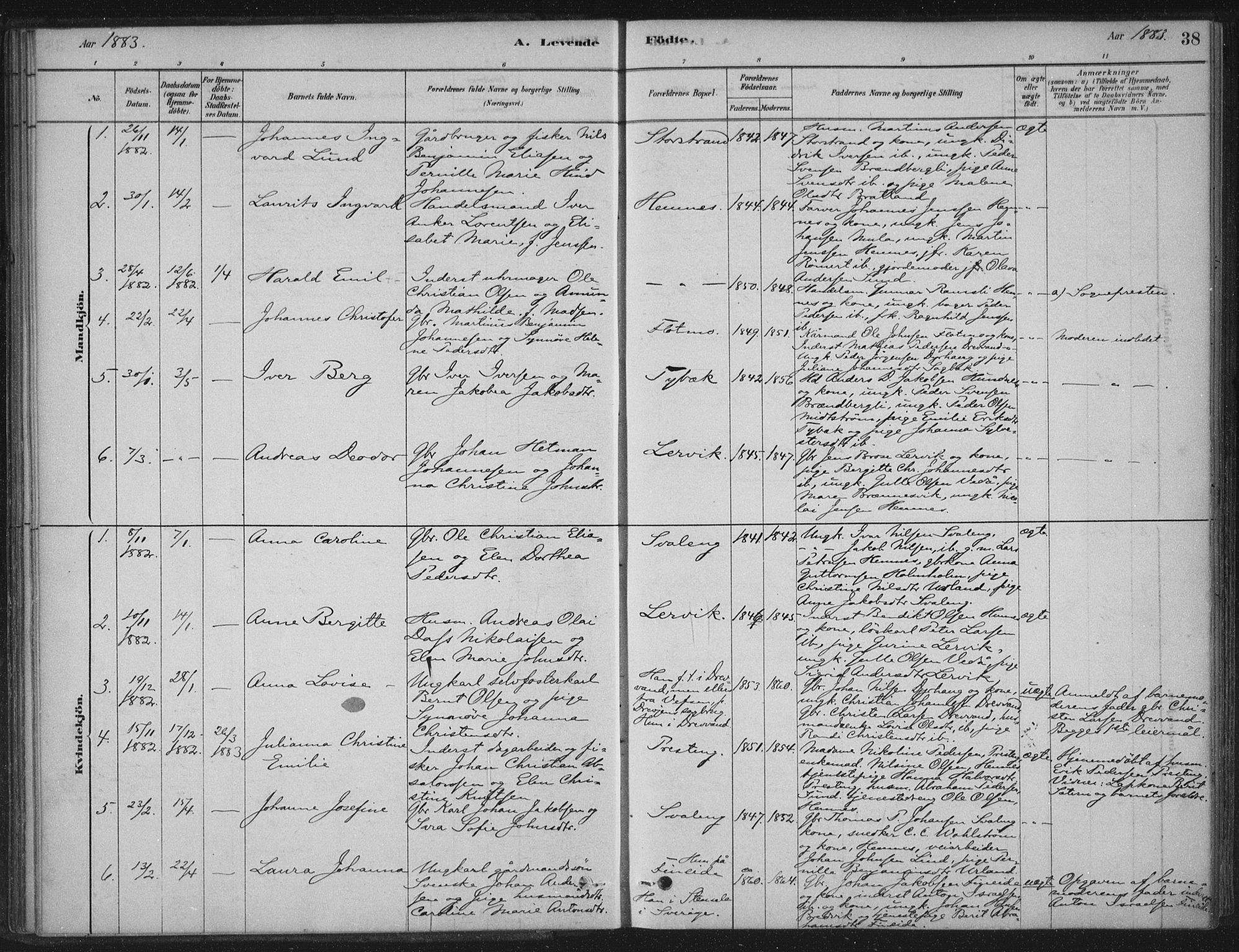 Ministerialprotokoller, klokkerbøker og fødselsregistre - Nordland, AV/SAT-A-1459/825/L0361: Parish register (official) no. 825A15, 1878-1893, p. 38