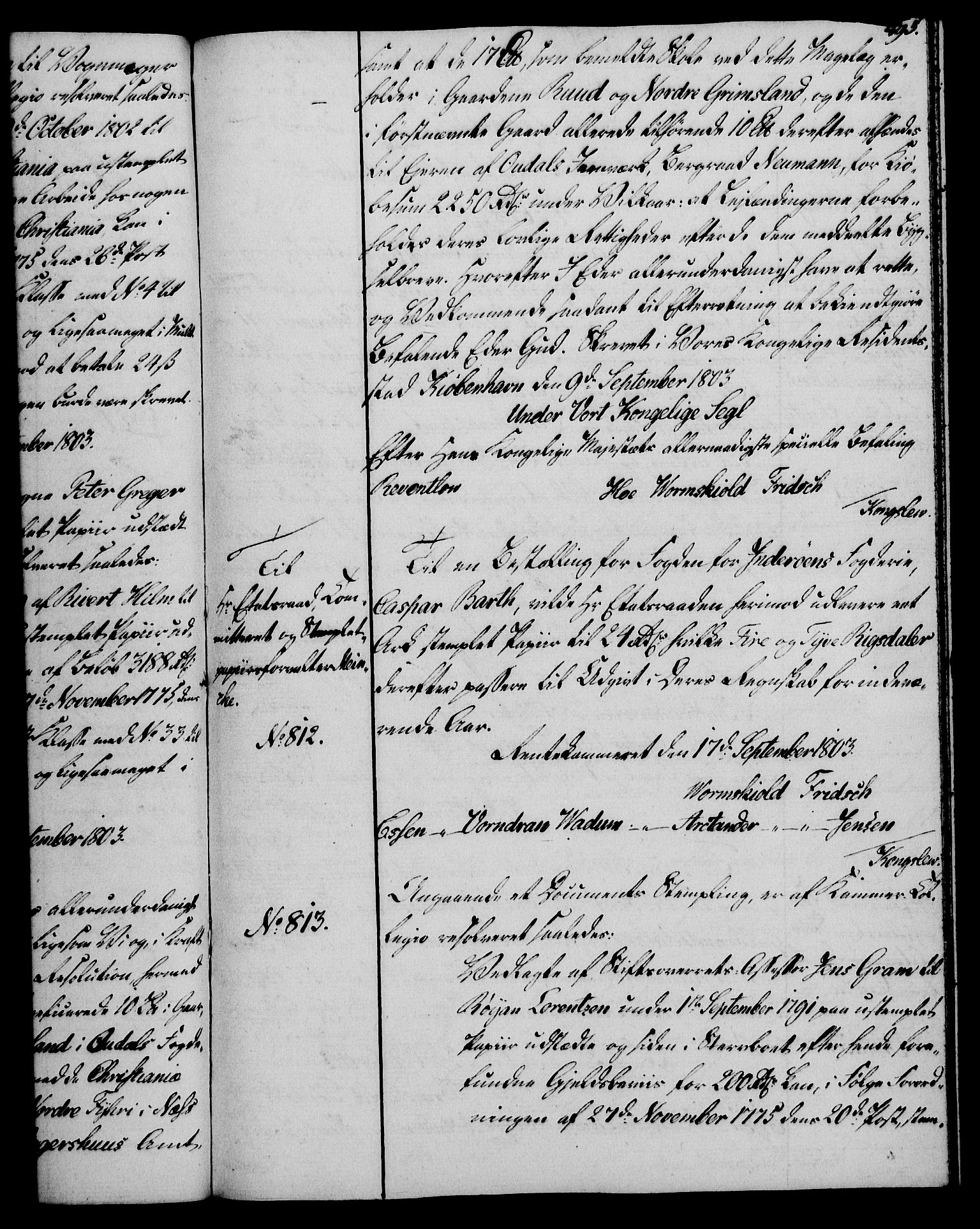 Rentekammeret, Kammerkanselliet, RA/EA-3111/G/Gg/Gga/L0017: Norsk ekspedisjonsprotokoll med register (merket RK 53.17), 1801-1803, p. 495