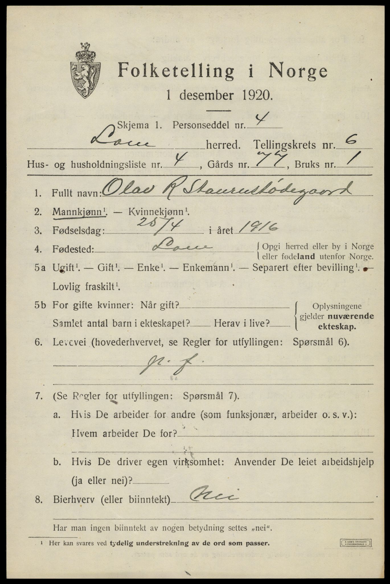 SAH, 1920 census for Lom, 1920, p. 3782