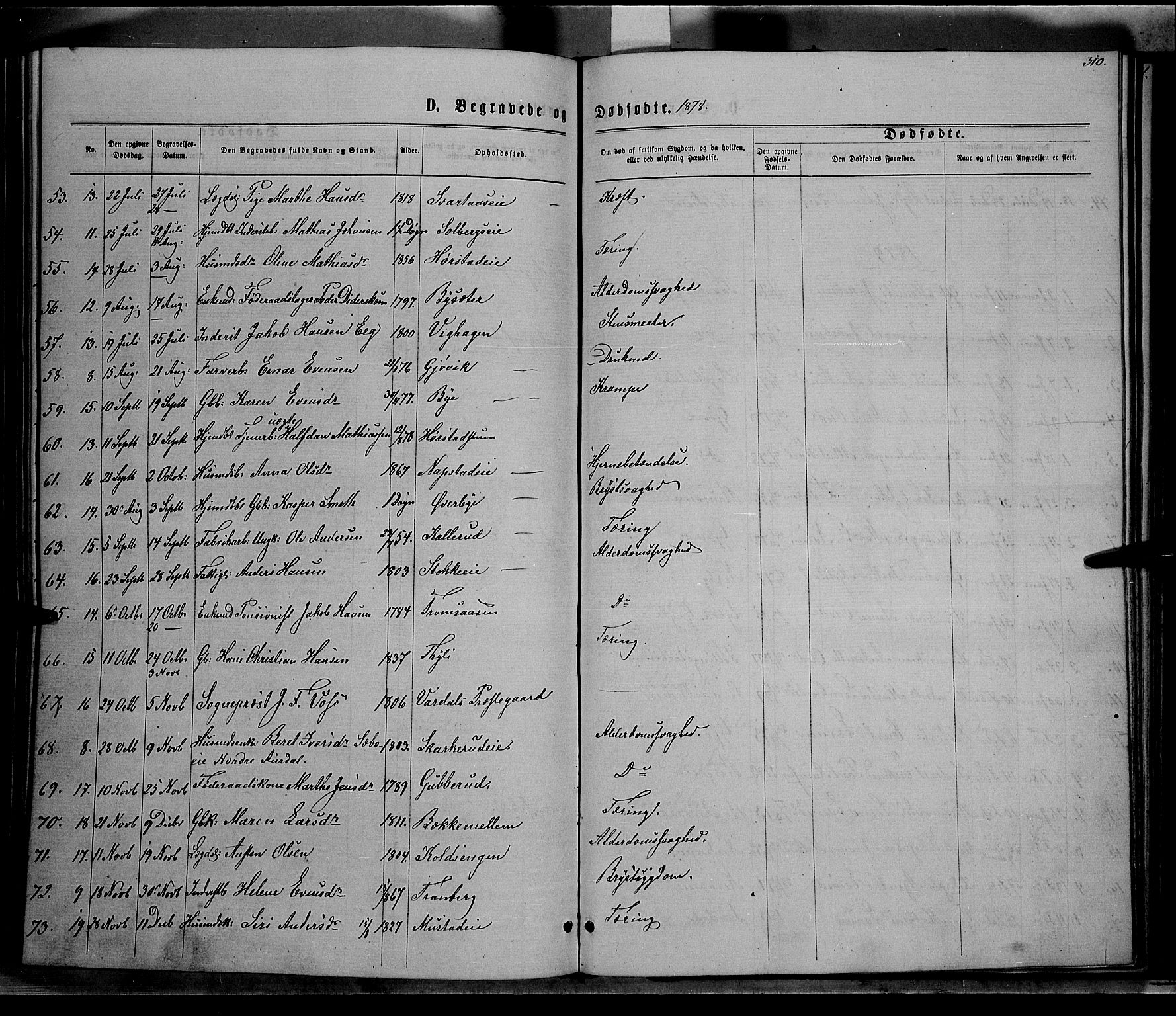 Vardal prestekontor, SAH/PREST-100/H/Ha/Hab/L0006: Parish register (copy) no. 6, 1869-1881, p. 310