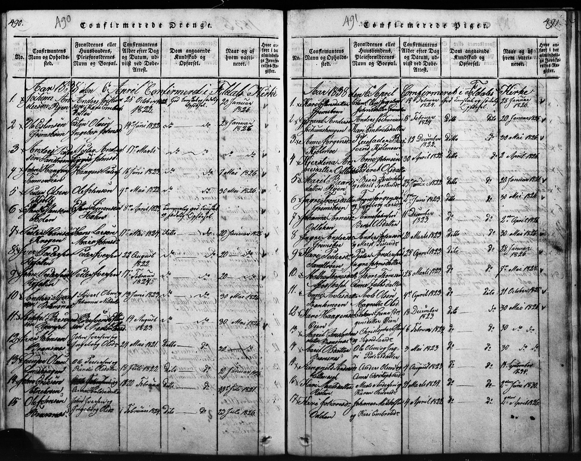 Tynset prestekontor, SAH/PREST-058/H/Ha/Hab/L0003: Parish register (copy) no. 3, 1814-1862, p. 490-491