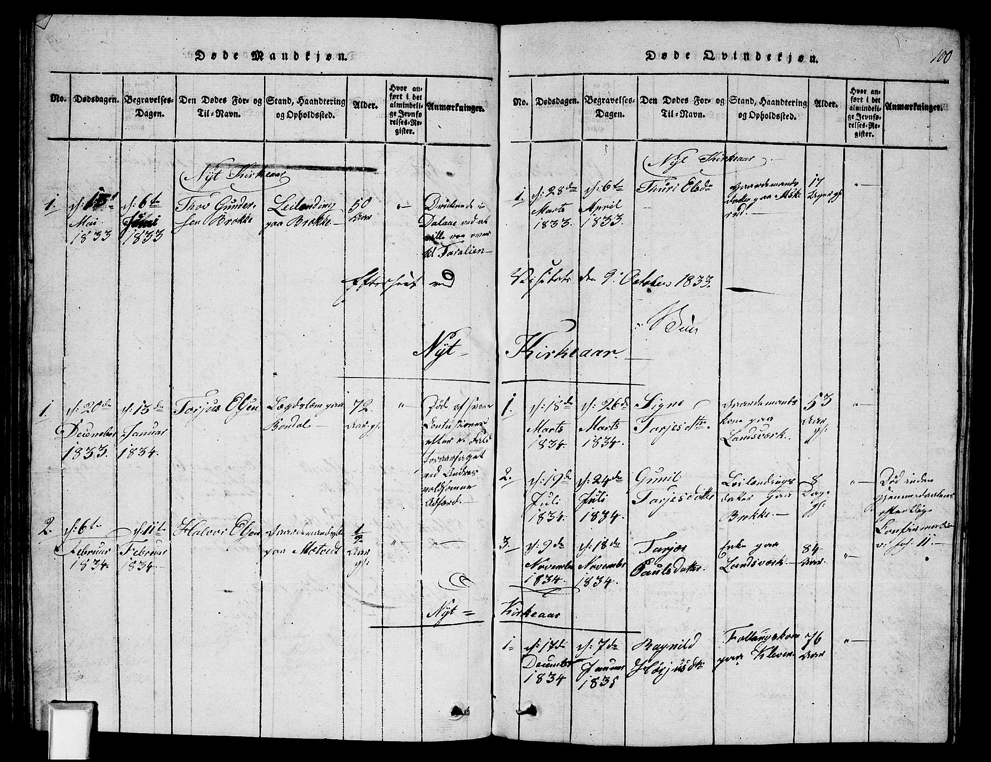 Fyresdal kirkebøker, SAKO/A-263/G/Ga/L0002: Parish register (copy) no. I 2, 1815-1857, p. 100
