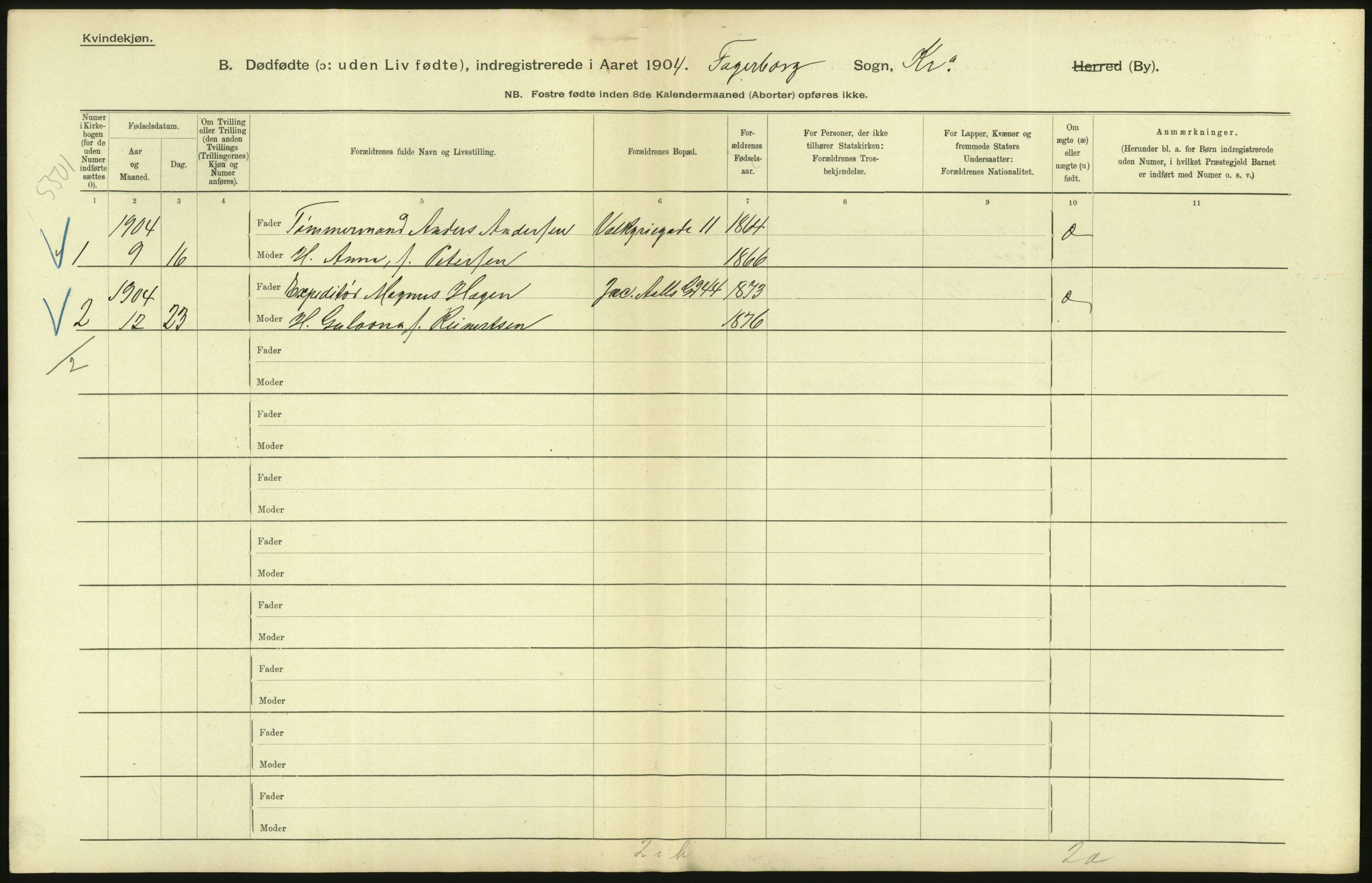 Statistisk sentralbyrå, Sosiodemografiske emner, Befolkning, RA/S-2228/D/Df/Dfa/Dfab/L0027: Smålenes amt - Finnmarkens amt: Dødfødte. Byer, 1904, p. 46