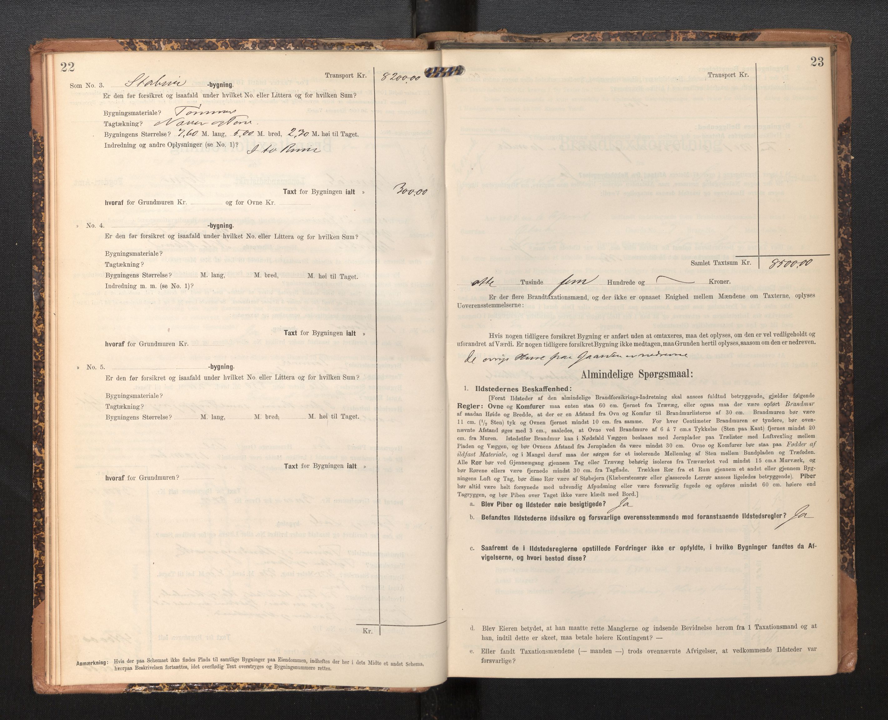 Lensmannen i Sogndal, AV/SAB-A-29901/0012/L0010: Branntakstprotokoll, skjematakst, 1907-1914, p. 22-23