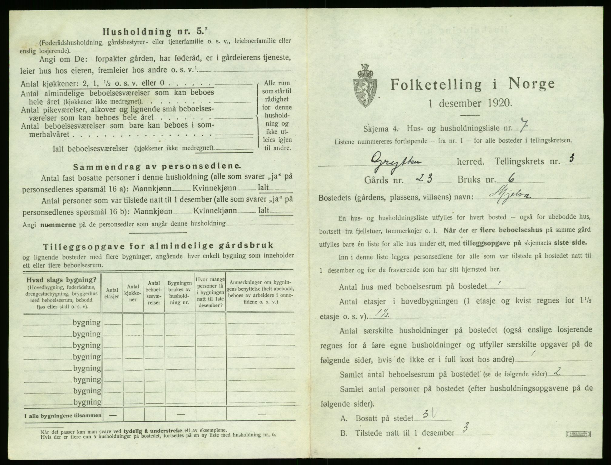 SAT, 1920 census for Grytten, 1920, p. 298