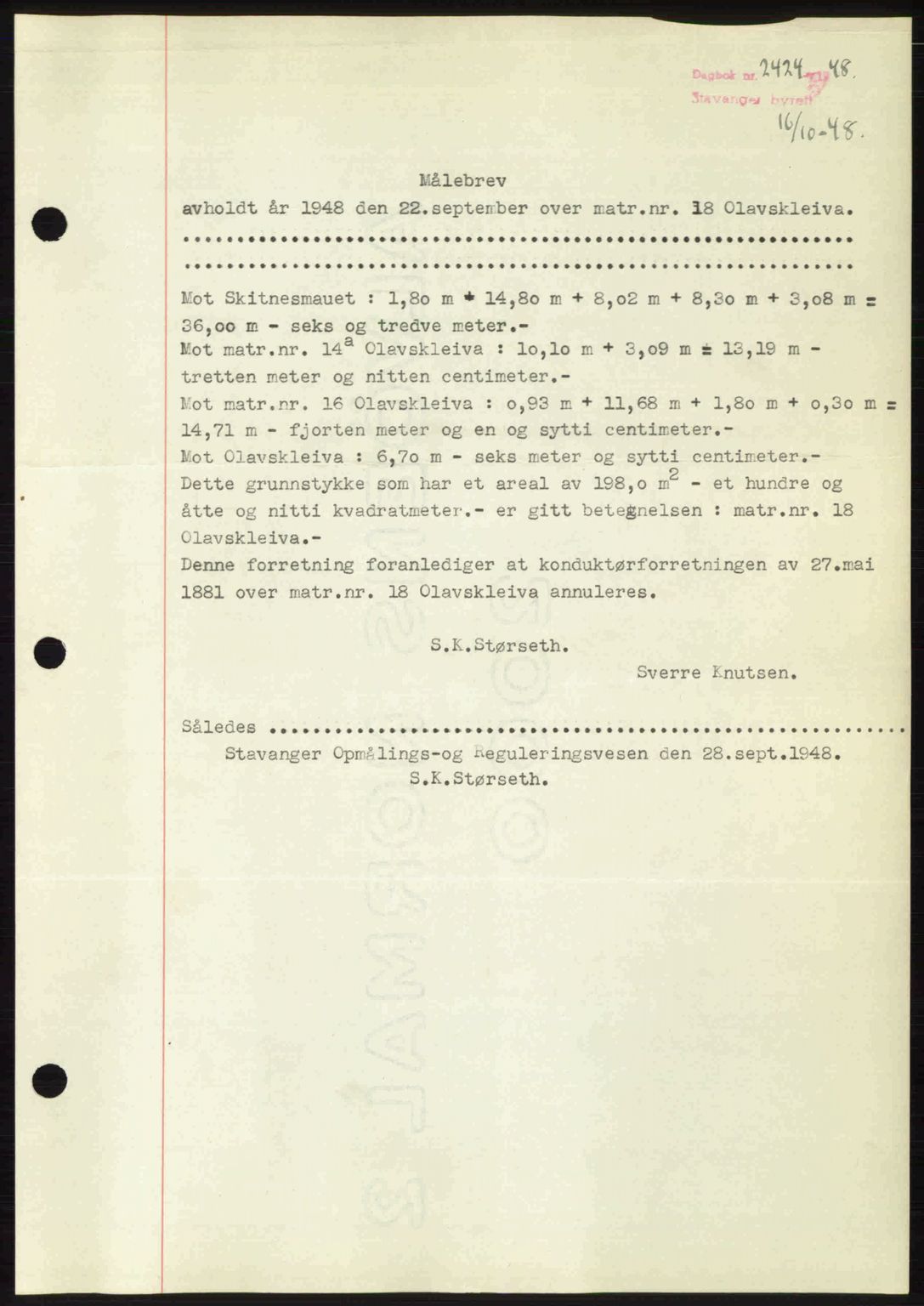 Stavanger byrett, SAST/A-100455/002/G/Gb/L0023: Mortgage book no. A12, 1948-1949, Diary no: : 2424/1948