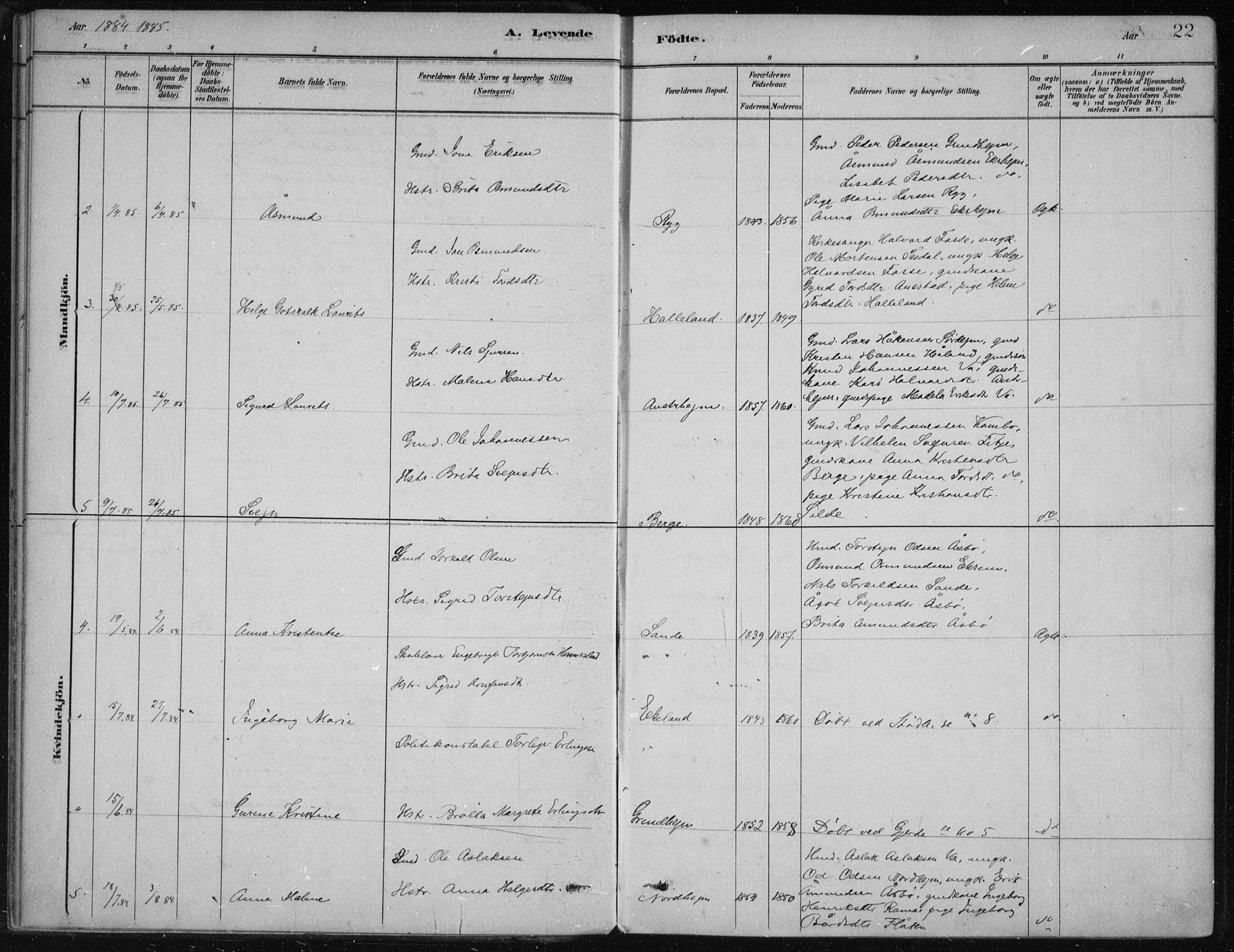 Etne sokneprestembete, AV/SAB-A-75001/H/Haa: Parish register (official) no. D  1, 1879-1919, p. 22