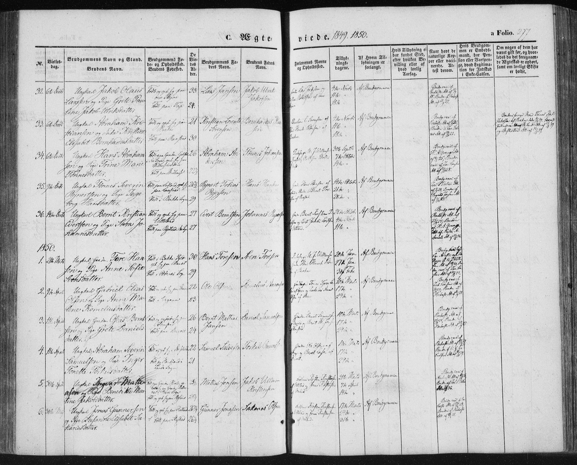 Lista sokneprestkontor, AV/SAK-1111-0027/F/Fa/L0010: Parish register (official) no. A 10, 1846-1861, p. 277