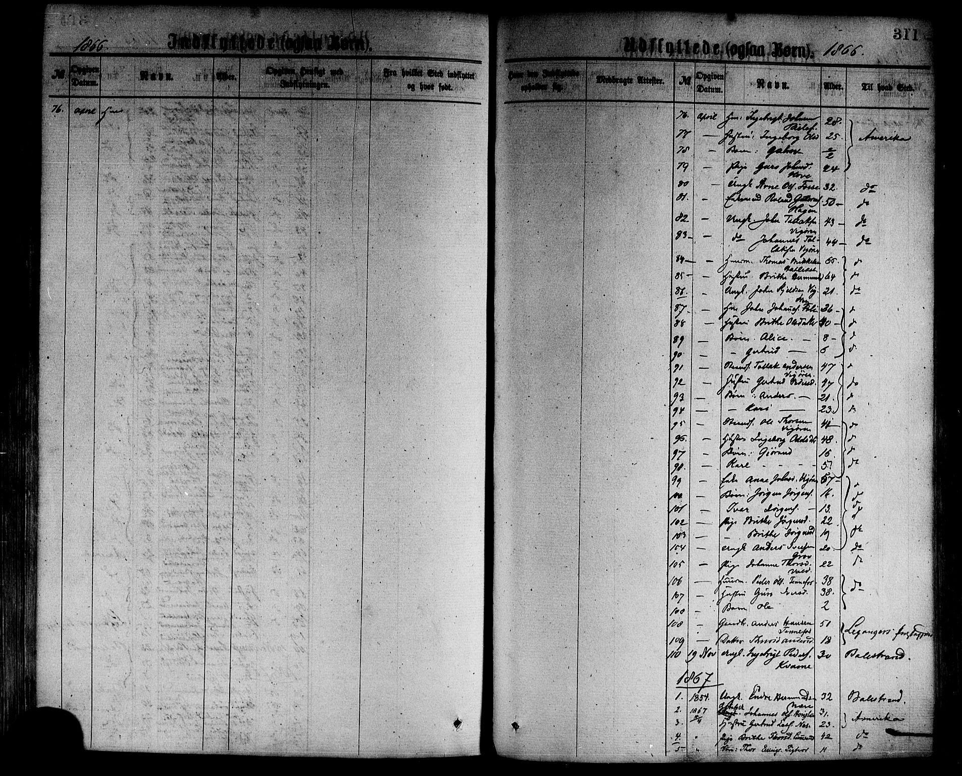 Vik sokneprestembete, AV/SAB-A-81501/H/Haa/Haaa/L0009: Parish register (official) no. A 9, 1866-1877, p. 311