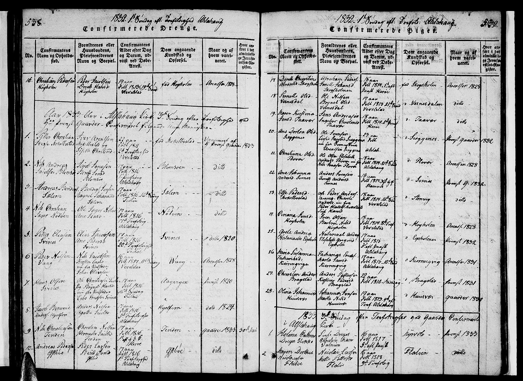 Ministerialprotokoller, klokkerbøker og fødselsregistre - Nordland, AV/SAT-A-1459/830/L0457: Parish register (copy) no. 830C01 /1, 1820-1842, p. 538-539