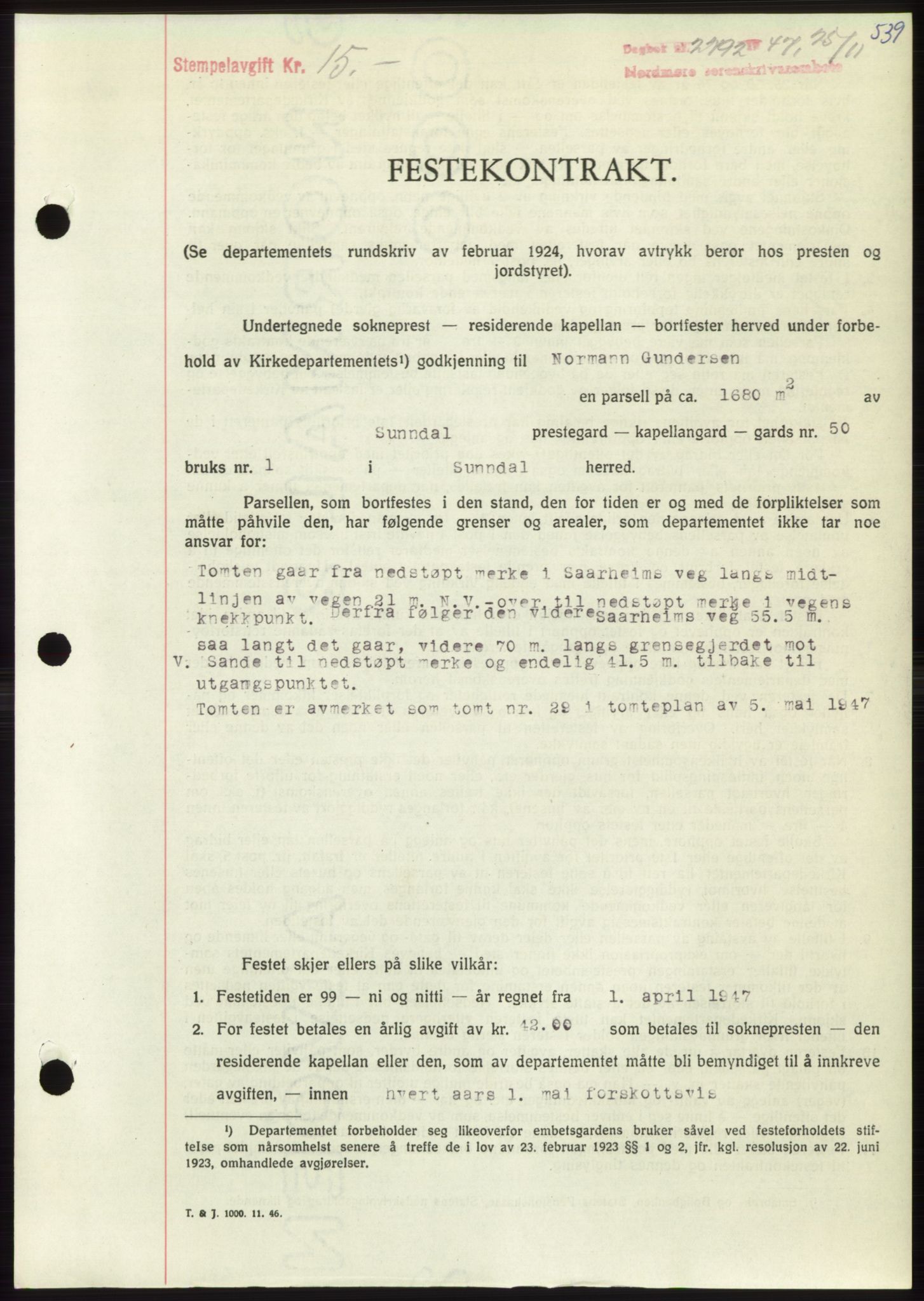 Nordmøre sorenskriveri, AV/SAT-A-4132/1/2/2Ca: Mortgage book no. B97, 1947-1948, Diary no: : 2792/1947