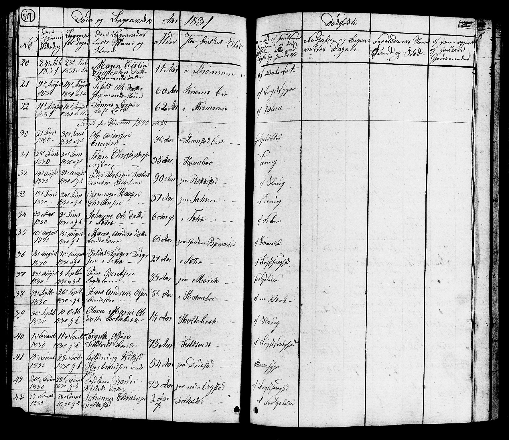 Hurum kirkebøker, AV/SAKO-A-229/G/Ga/L0002: Parish register (copy) no. I 2, 1827-1857, p. 317