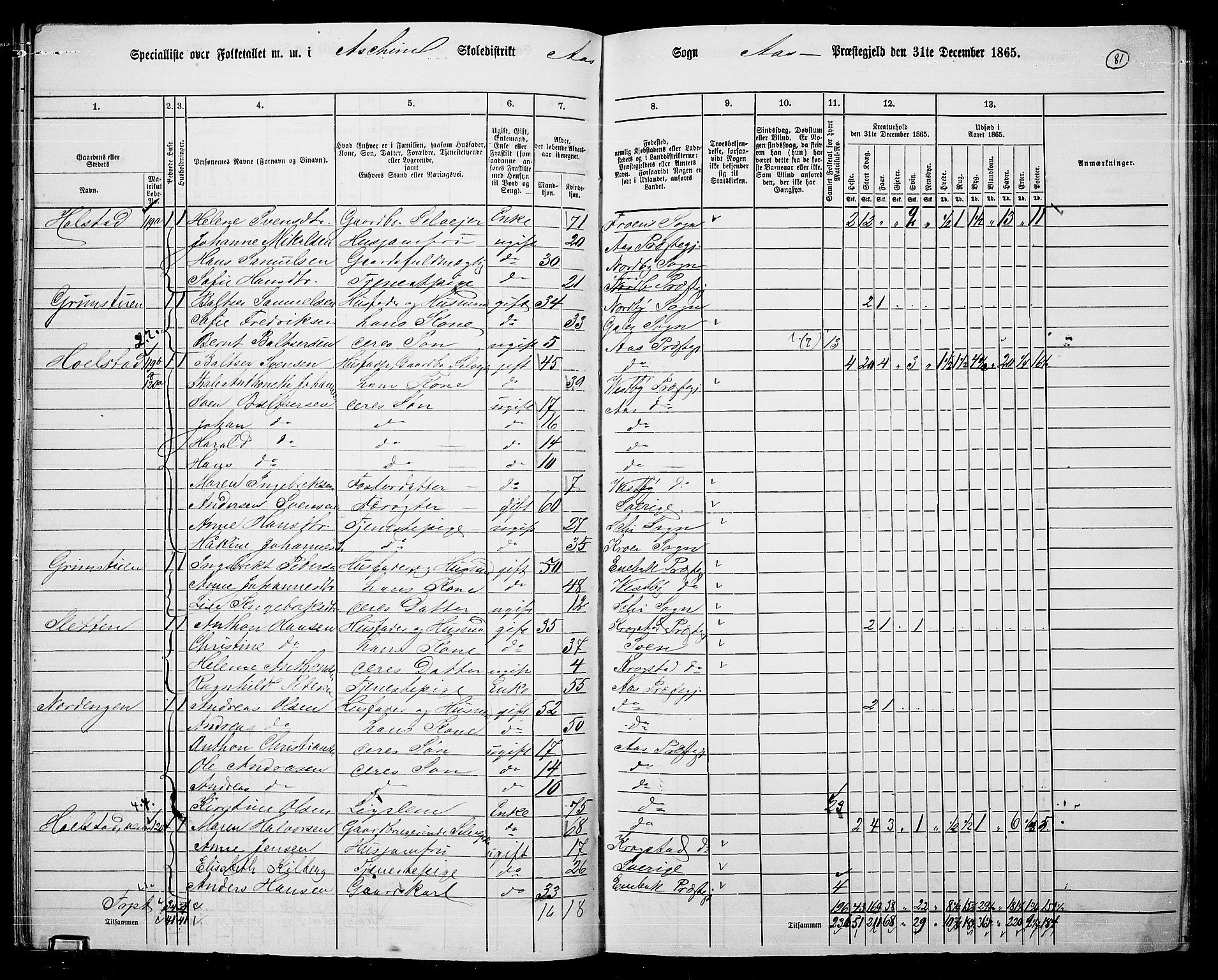 RA, 1865 census for Ås, 1865, p. 71