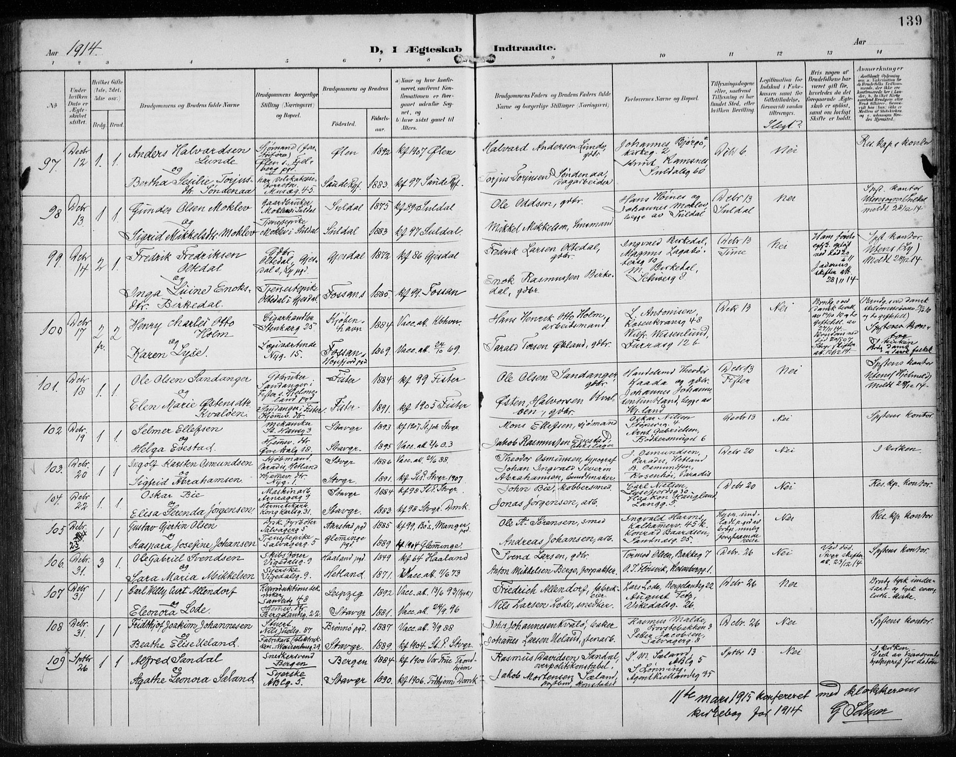 St. Petri sokneprestkontor, AV/SAST-A-101813/002/A/L0003: Parish register (official) no. A 24, 1900-1921, p. 139