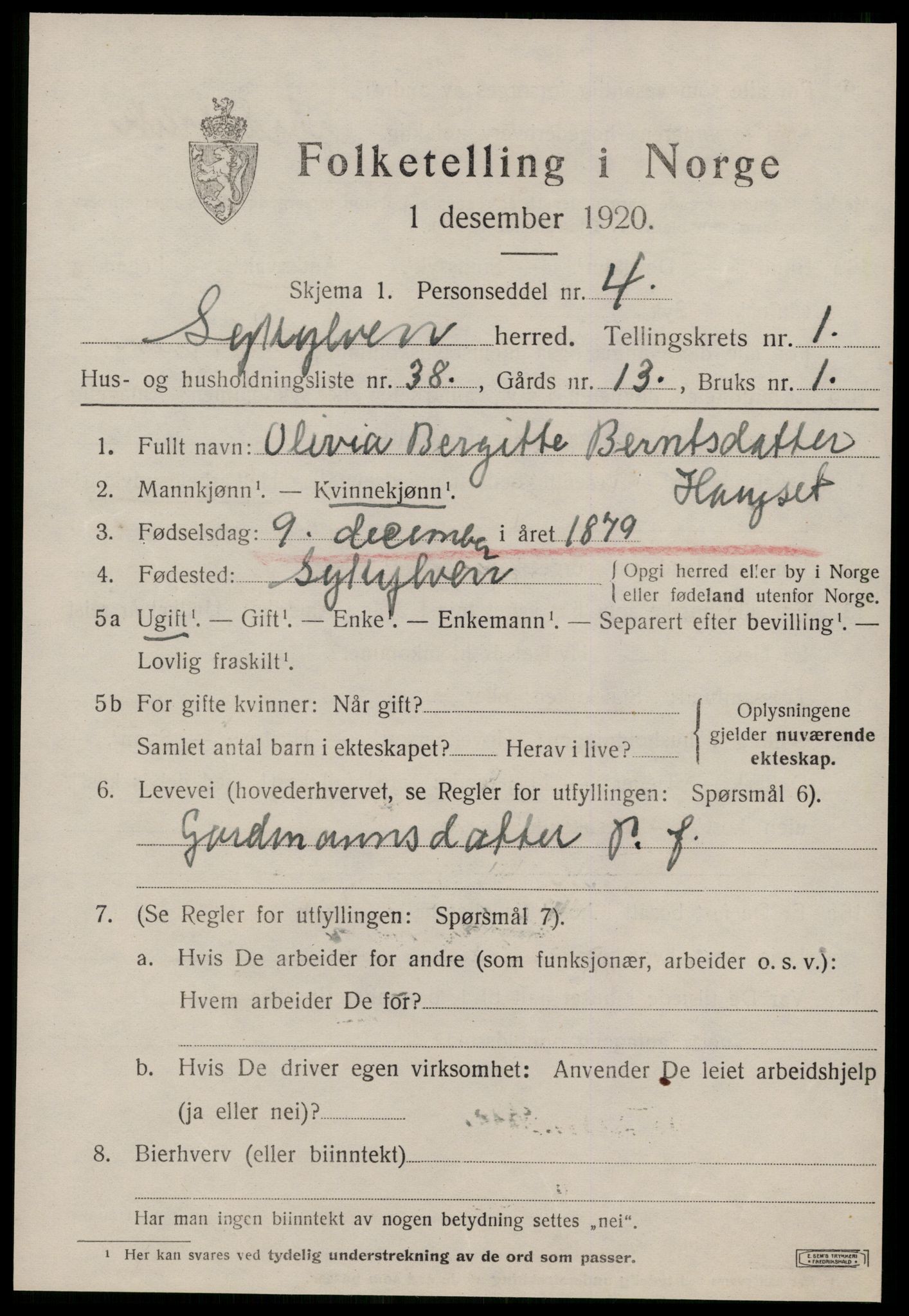 SAT, 1920 census for Sykkylven, 1920, p. 1355