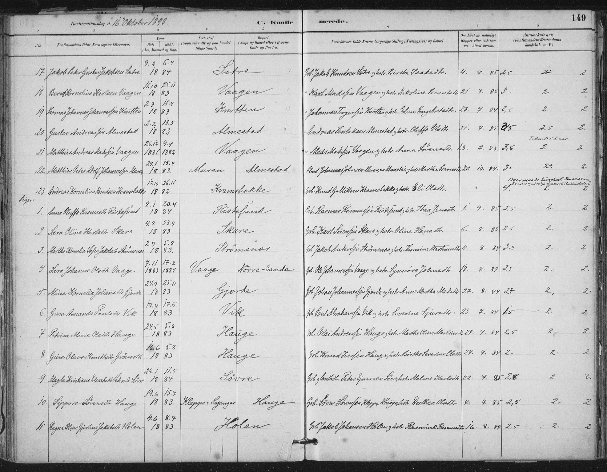 Ministerialprotokoller, klokkerbøker og fødselsregistre - Møre og Romsdal, SAT/A-1454/503/L0037: Parish register (official) no. 503A05, 1884-1900, p. 149