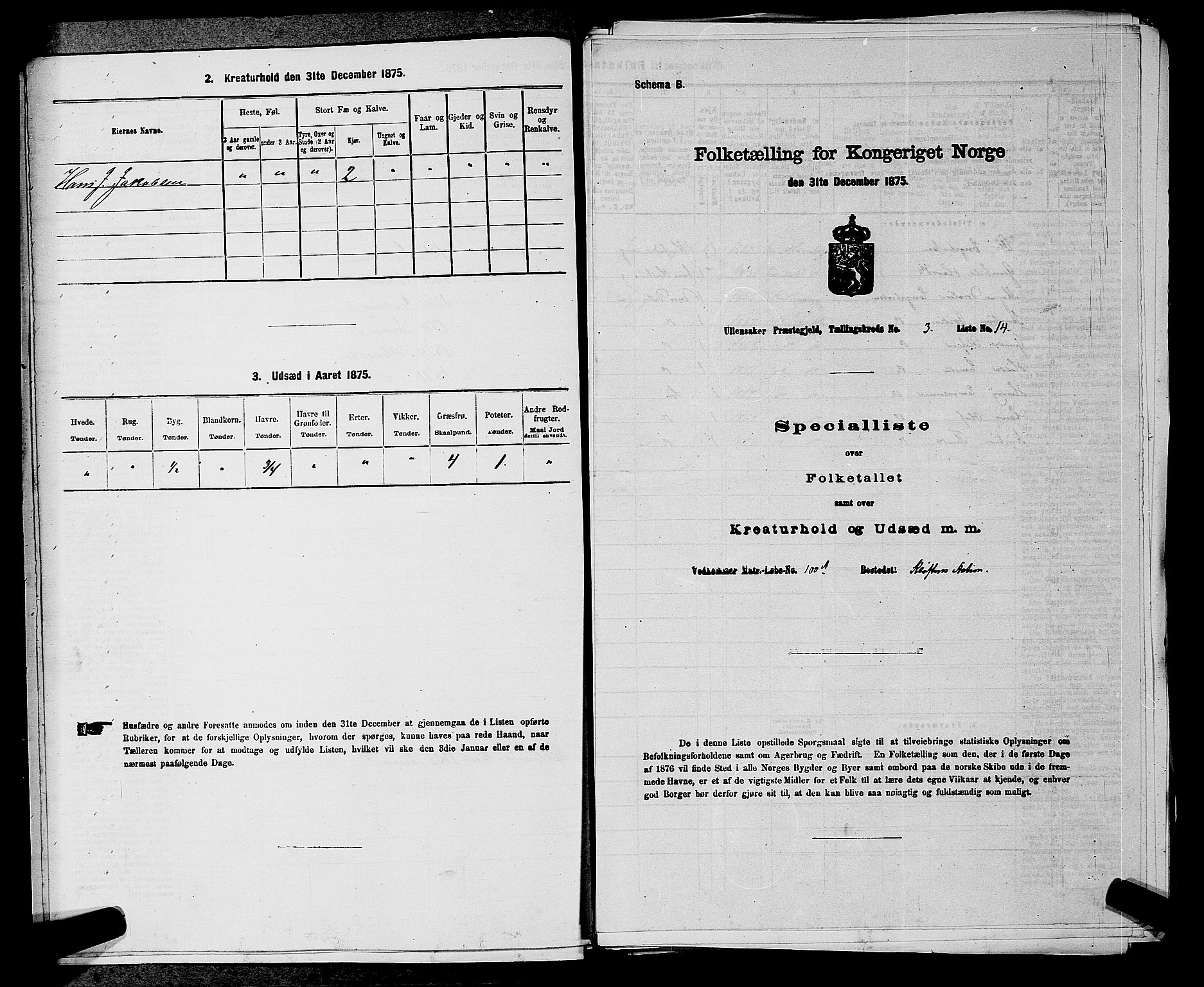 RA, 1875 census for 0235P Ullensaker, 1875, p. 325