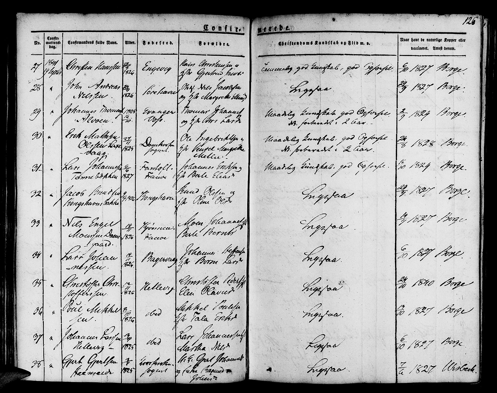 Askøy Sokneprestembete, SAB/A-74101/H/Ha/Haa/Haaa/L0004: Parish register (official) no. A 4, 1825-1845, p. 126