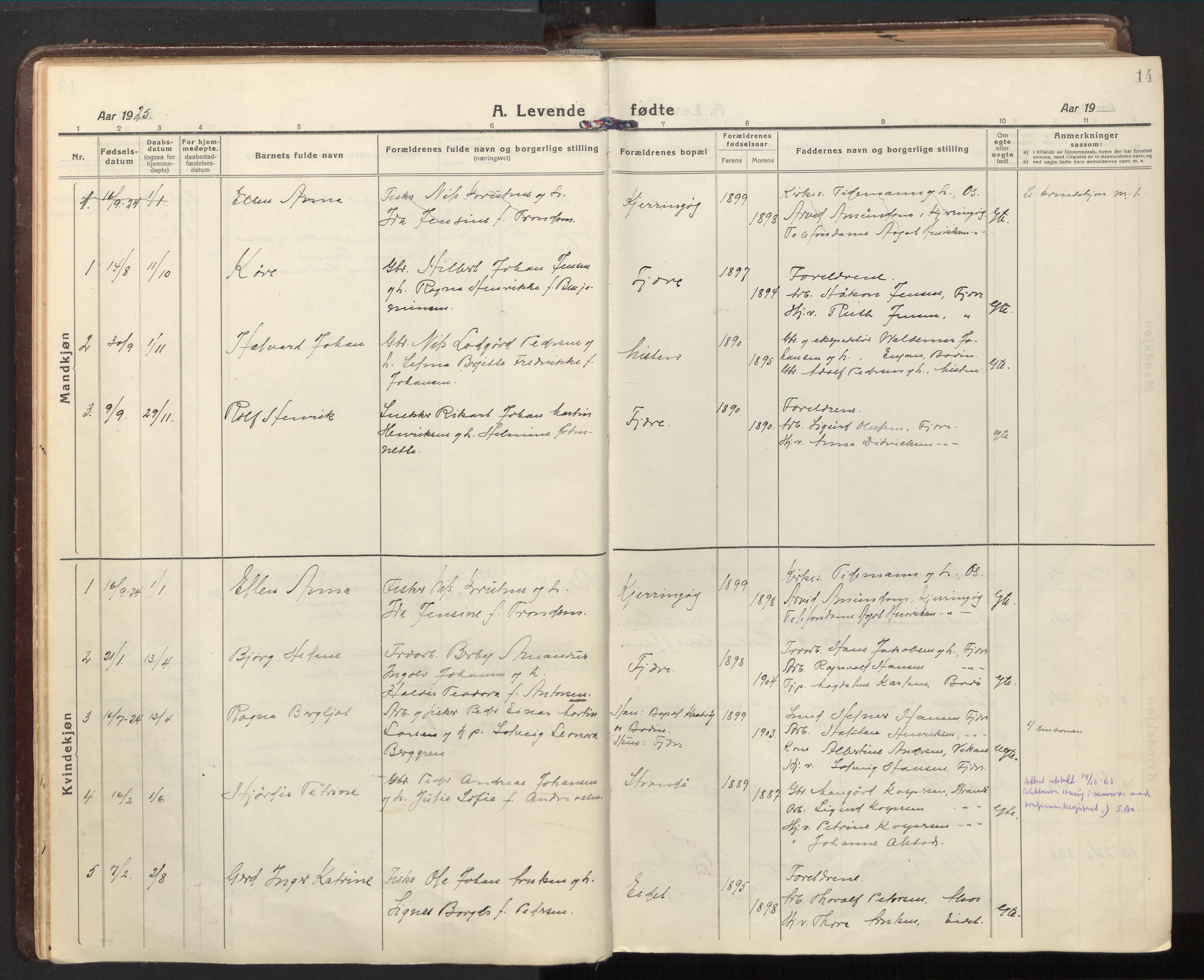Ministerialprotokoller, klokkerbøker og fødselsregistre - Nordland, SAT/A-1459/803/L0073: Parish register (official) no. 803A03, 1920-1955, p. 14