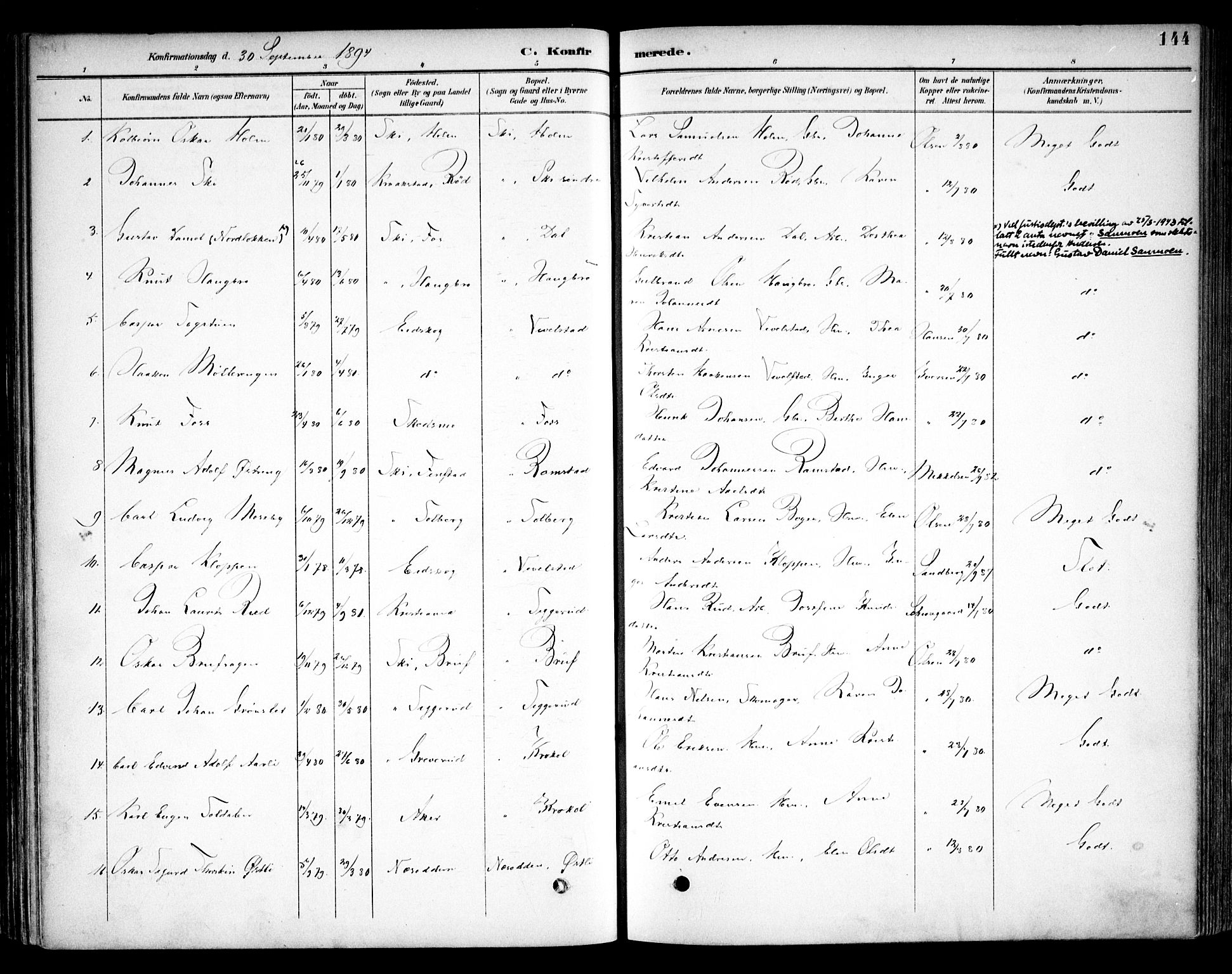 Kråkstad prestekontor Kirkebøker, SAO/A-10125a/F/Fb/L0002: Parish register (official) no. II 2, 1893-1917, p. 144