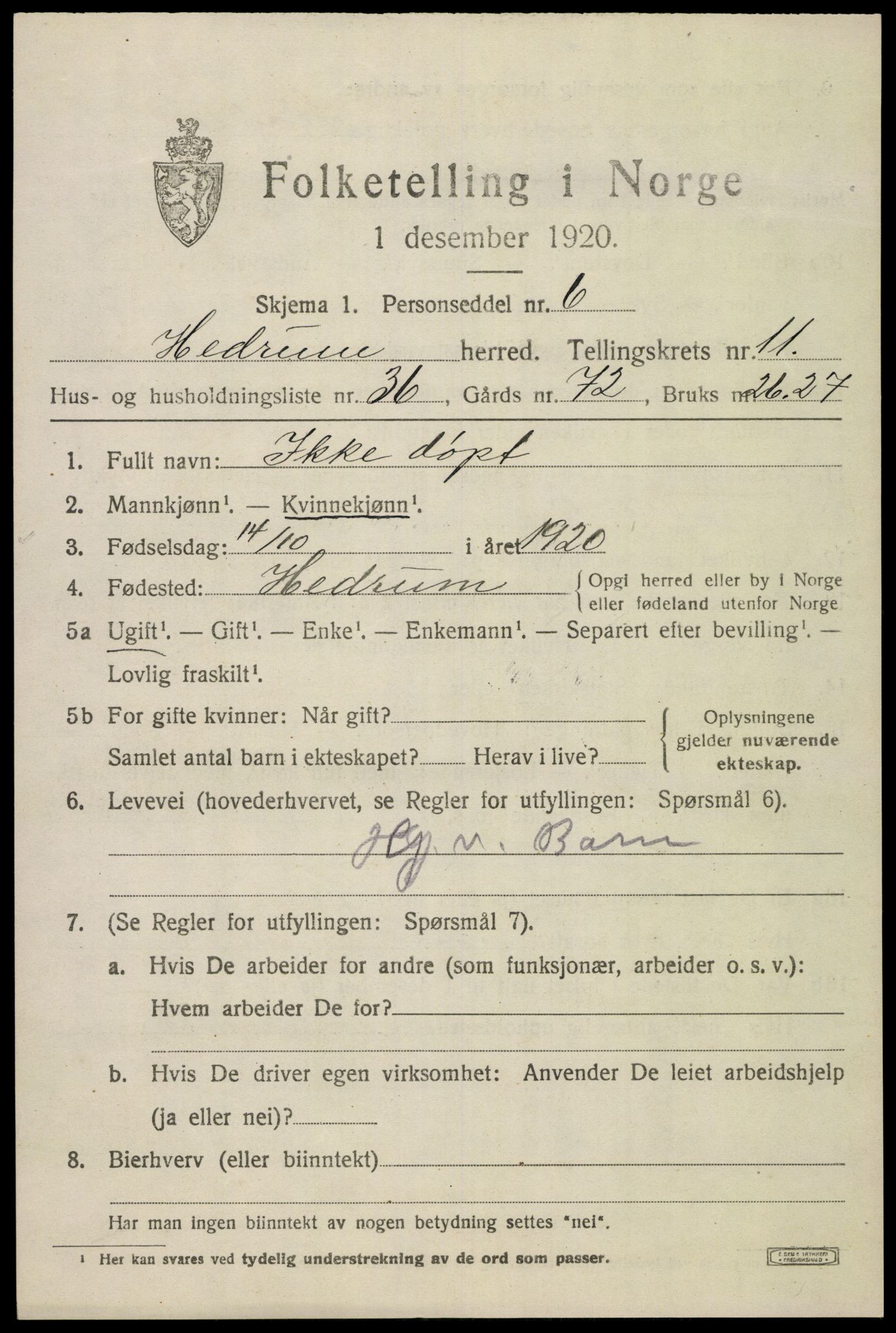 SAKO, 1920 census for Hedrum, 1920, p. 7945