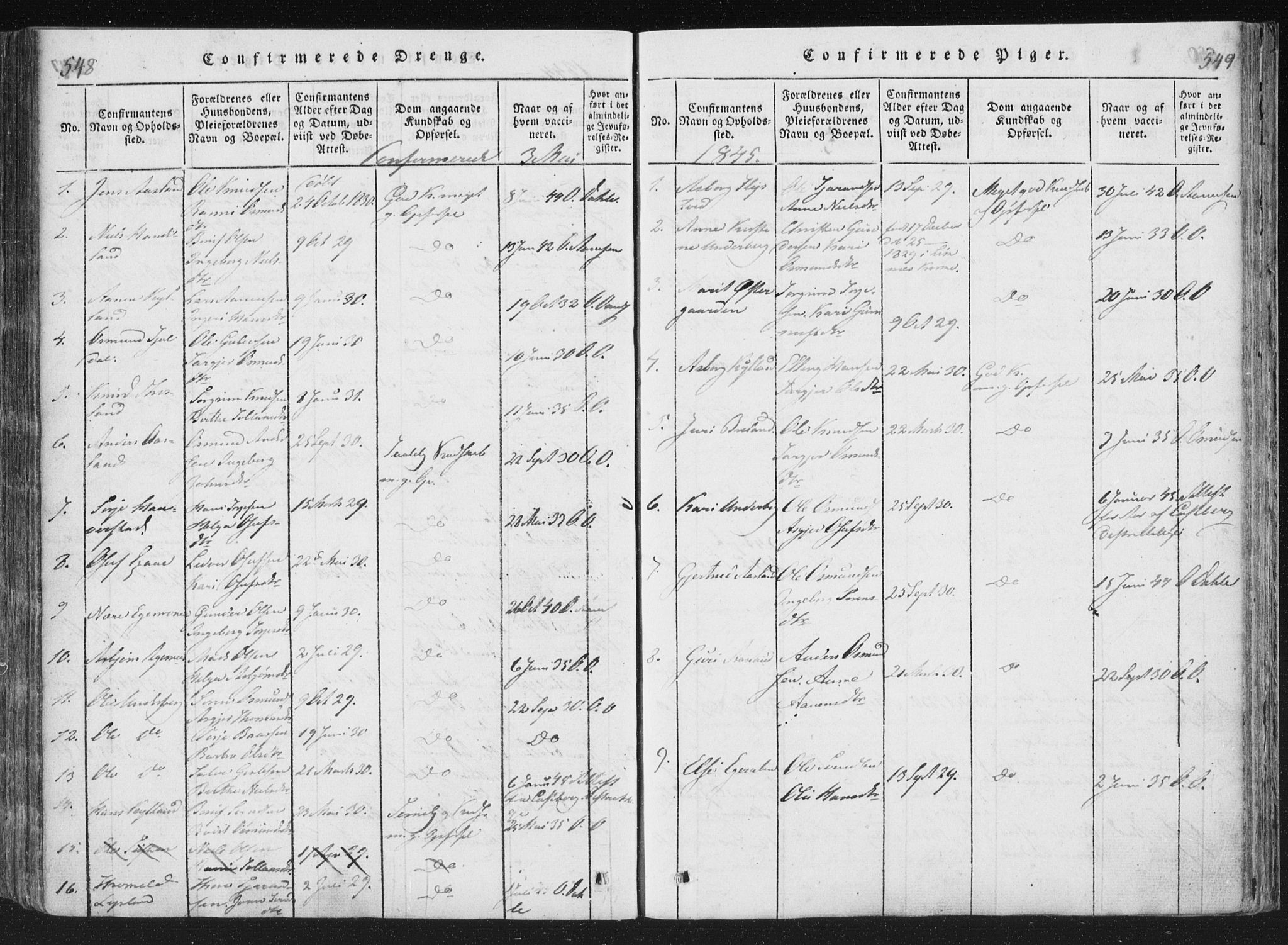 Åseral sokneprestkontor, SAK/1111-0051/F/Fa/L0001: Parish register (official) no. A 1, 1815-1853, p. 548-549