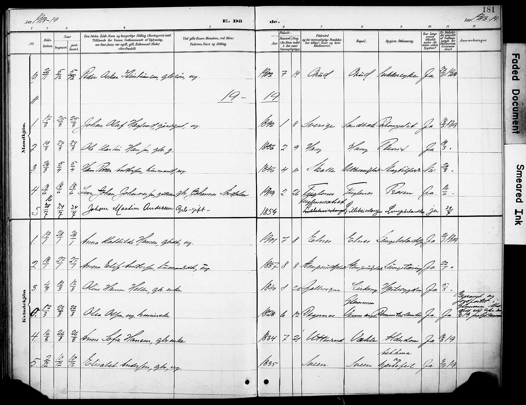 Rakkestad prestekontor Kirkebøker, AV/SAO-A-2008/F/Fb/L0002: Parish register (official) no. II 2, 1900-1920, p. 181