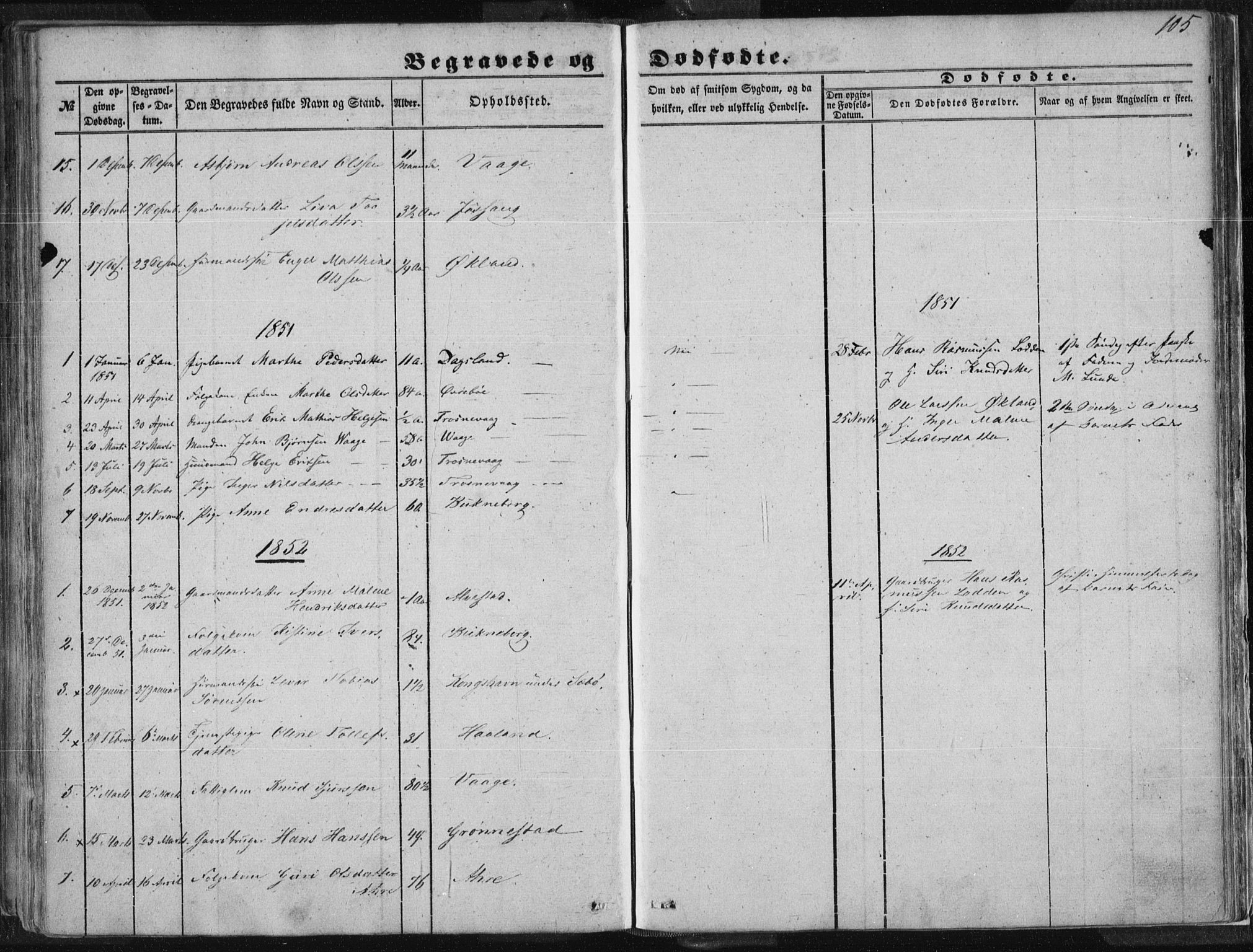 Tysvær sokneprestkontor, AV/SAST-A -101864/H/Ha/Haa/L0002: Parish register (official) no. A 2, 1847-1856, p. 105