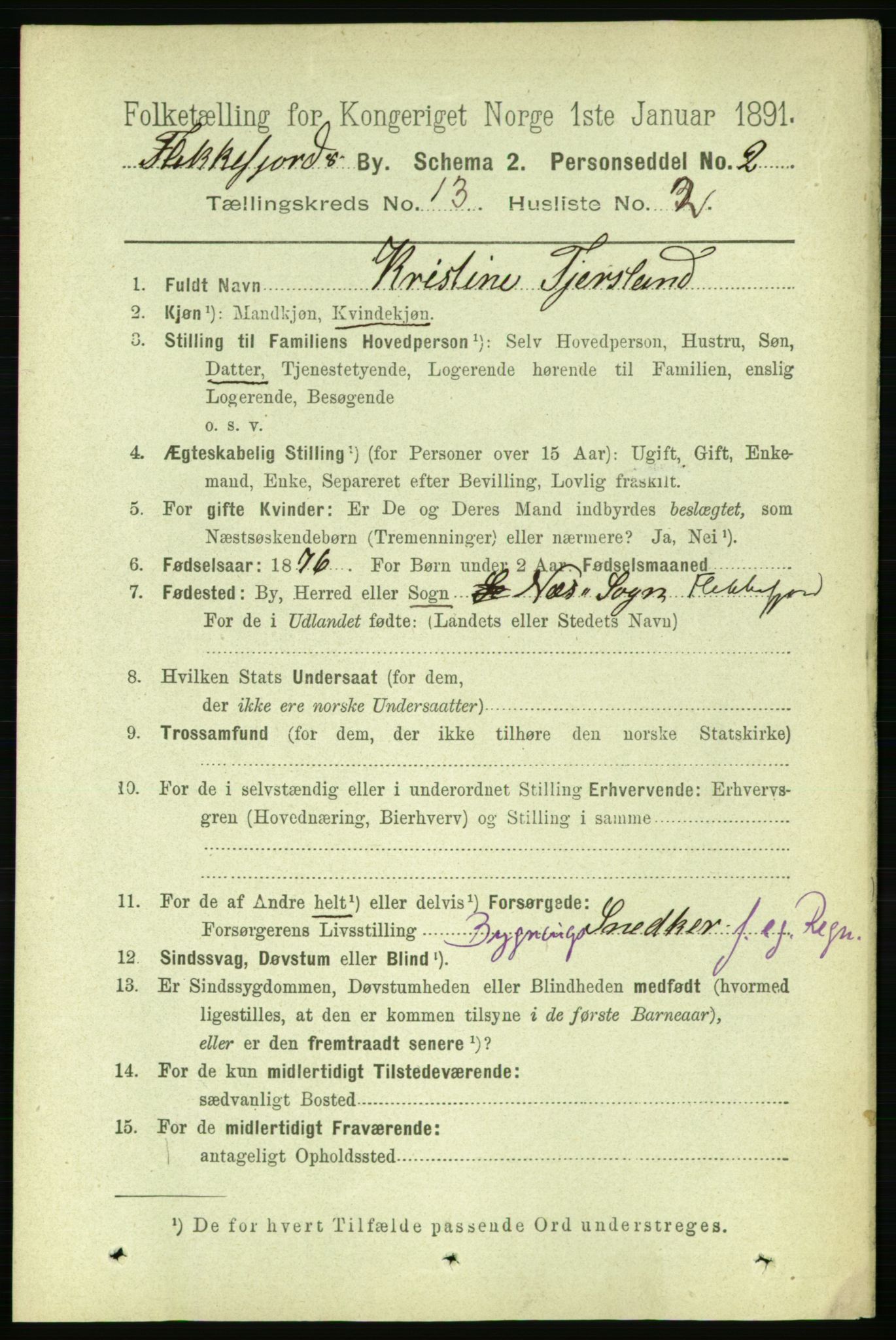 RA, 1891 census for 1004 Flekkefjord, 1891, p. 1783