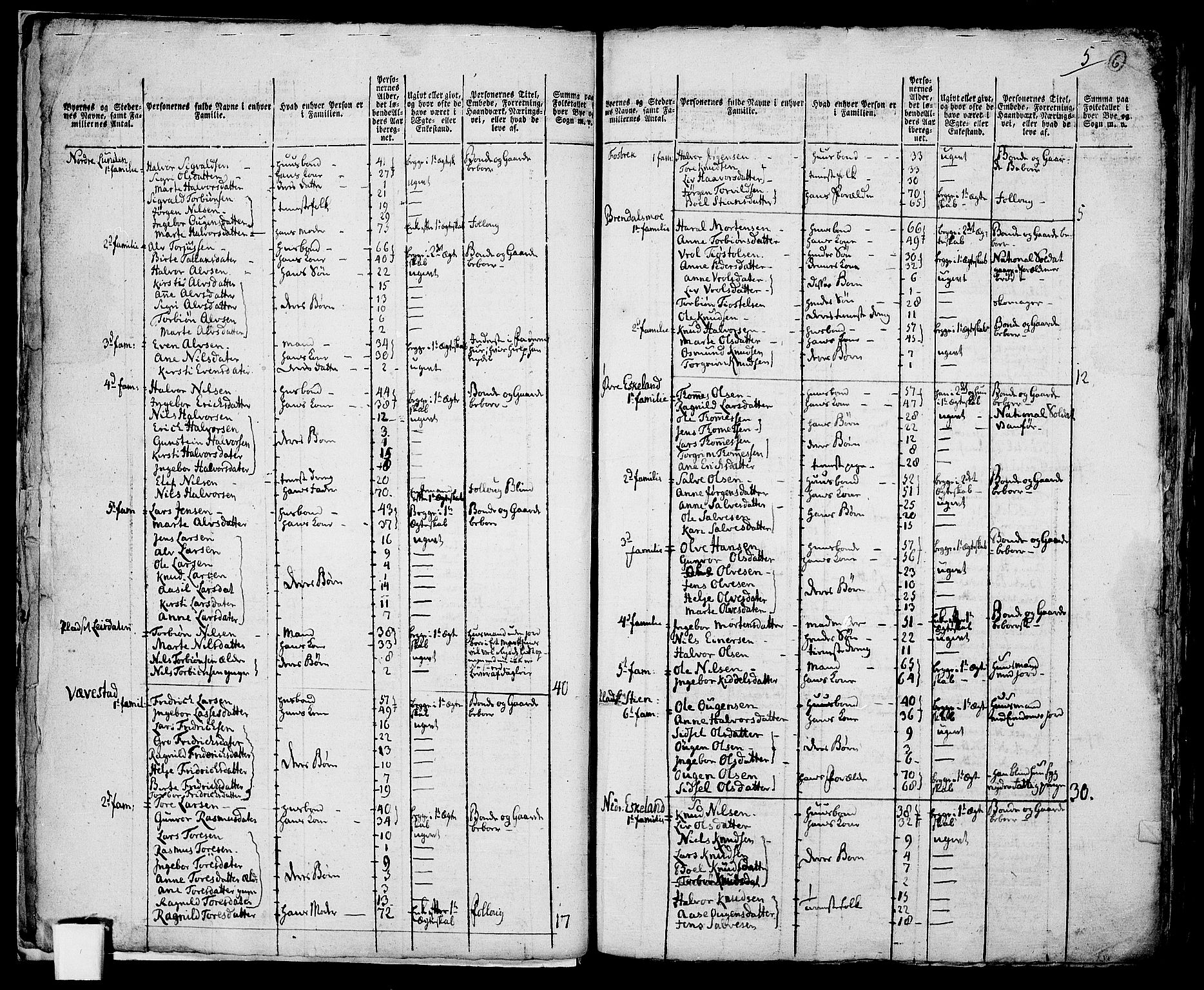 RA, 1801 census for 0911P Gjerstad, 1801, p. 5b-6a