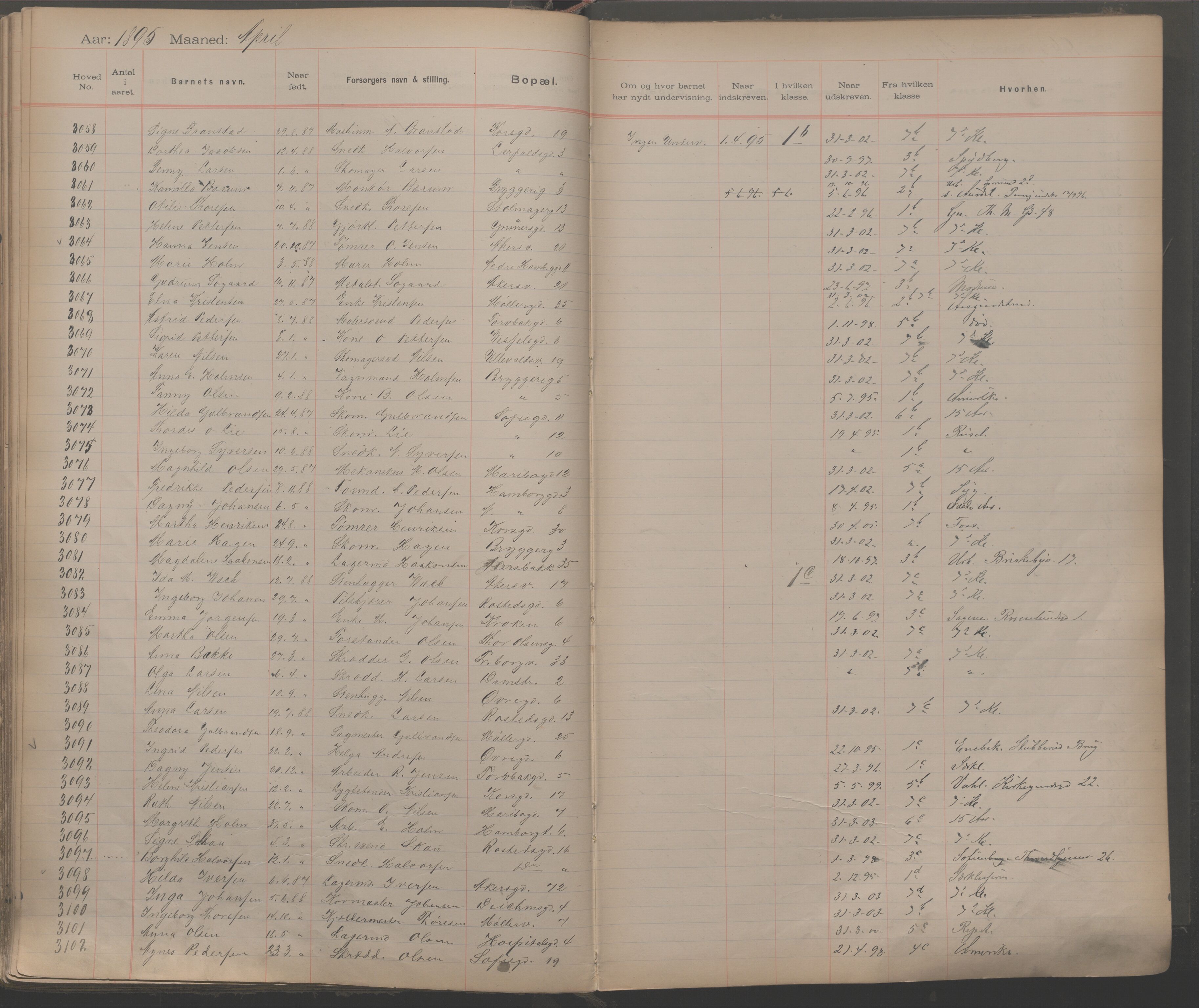 Møllergata skole, OBA/A-20129/F/Fa/L0001: Ut-/innskrivningsprotokoll, 1889-1907, p. 74
